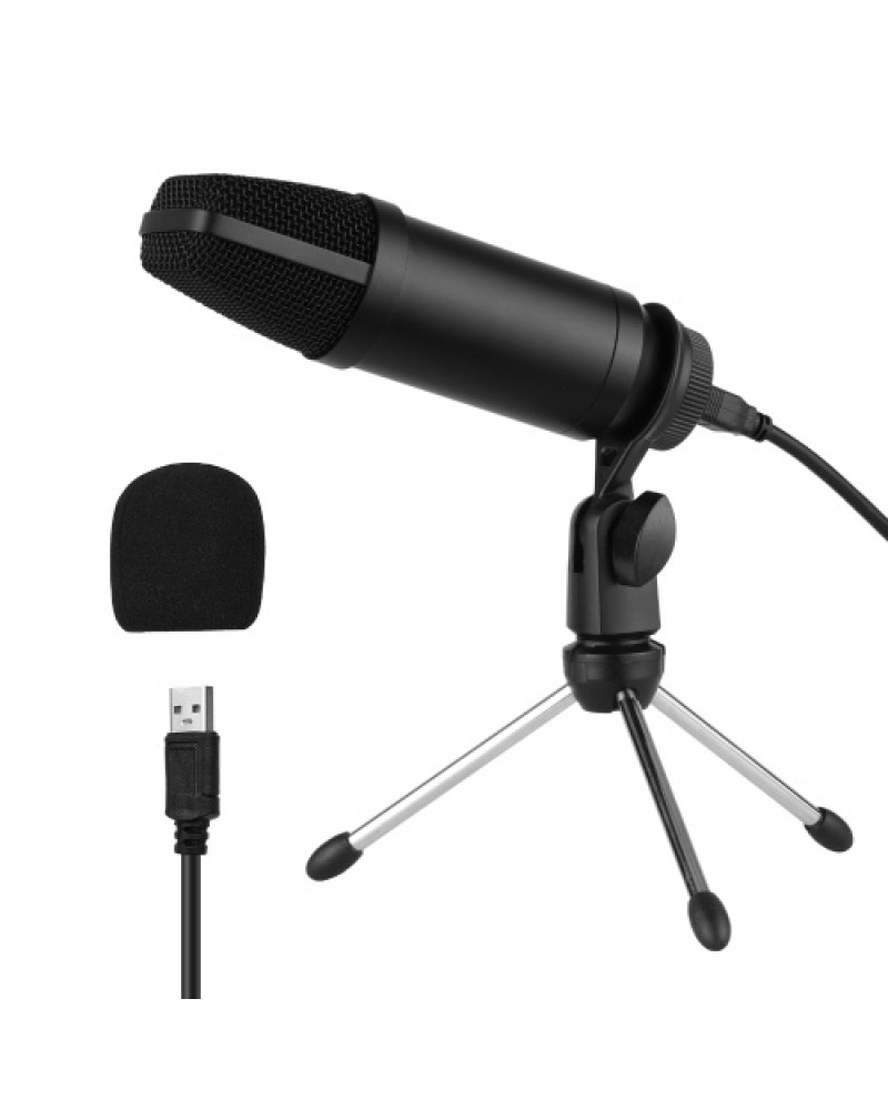 USB Condenser Microphone Set with Foldable Mic Tripod USB Power Cord Foam Wind Muff