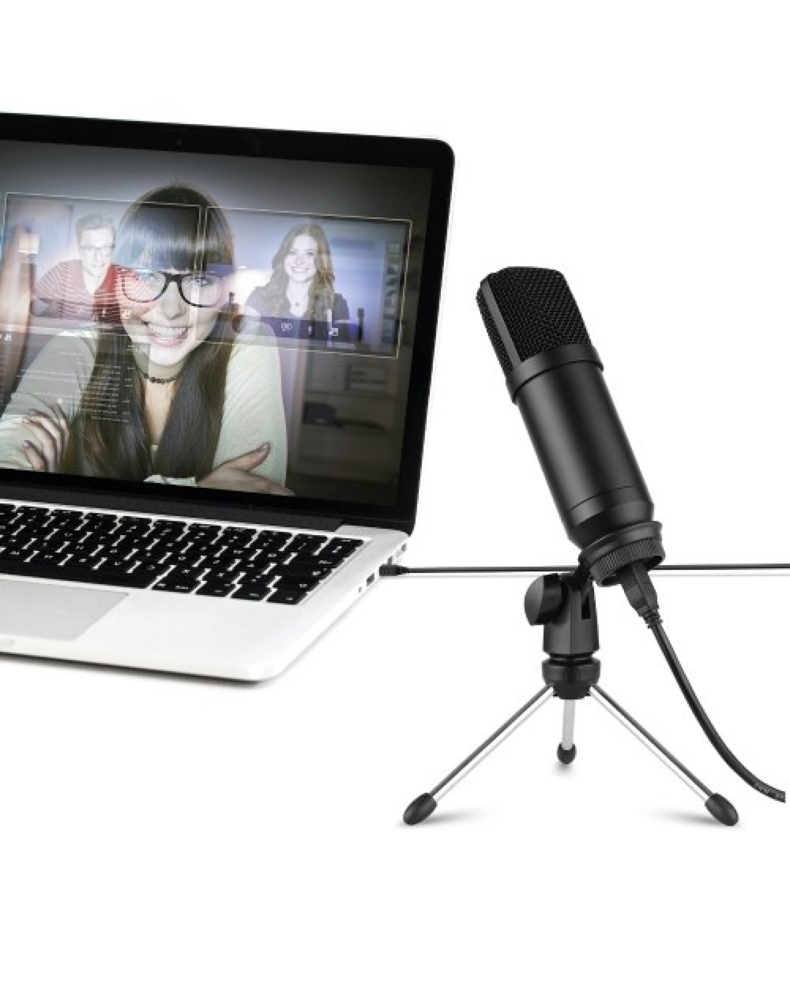 USB Condenser Microphone Set with Foldable Mic Tripod USB Power Cord Foam Wind Muff