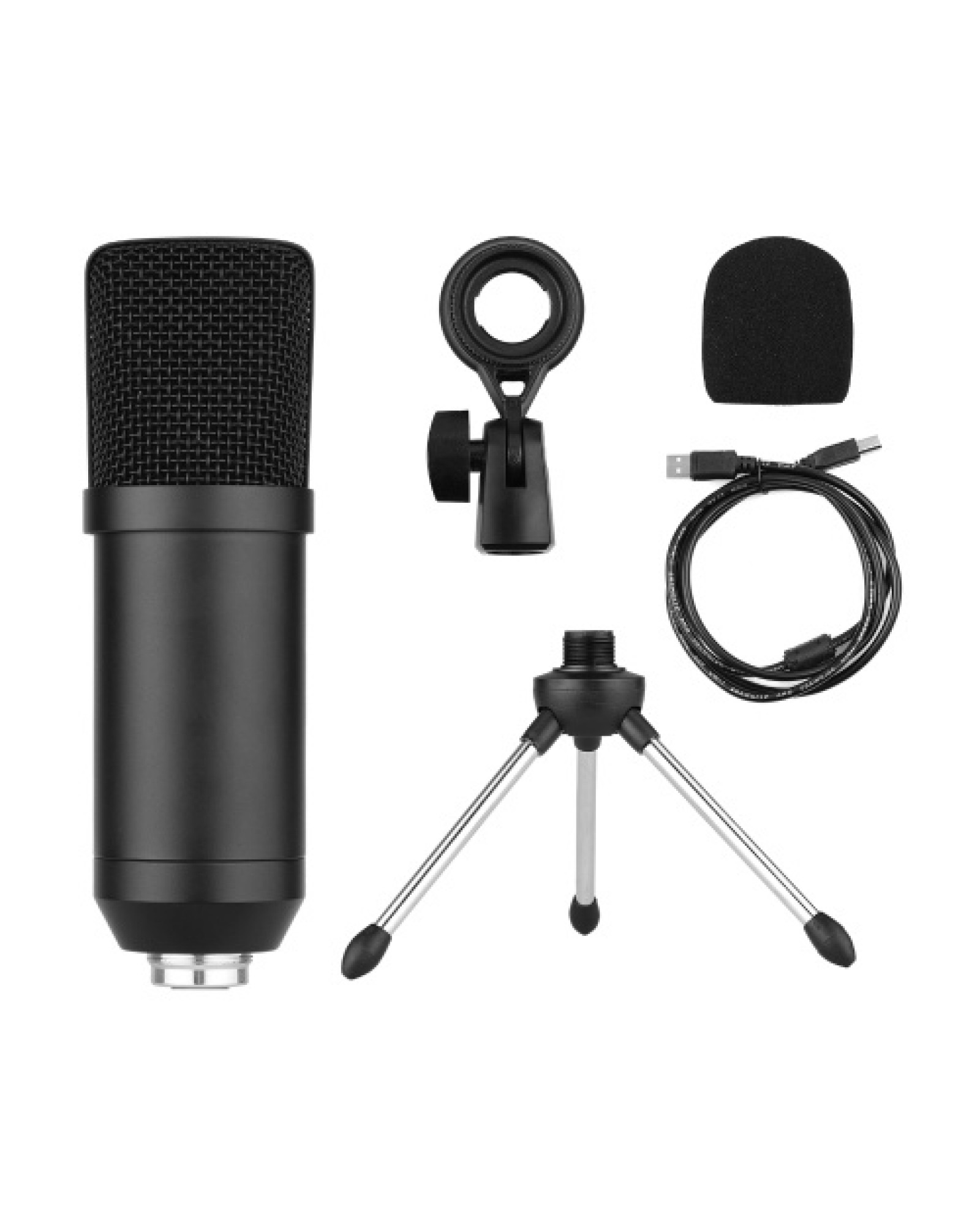 USB Condenser Microphone Set with Foldable Mic Tripod USB Power Cord Foam Wind Muff