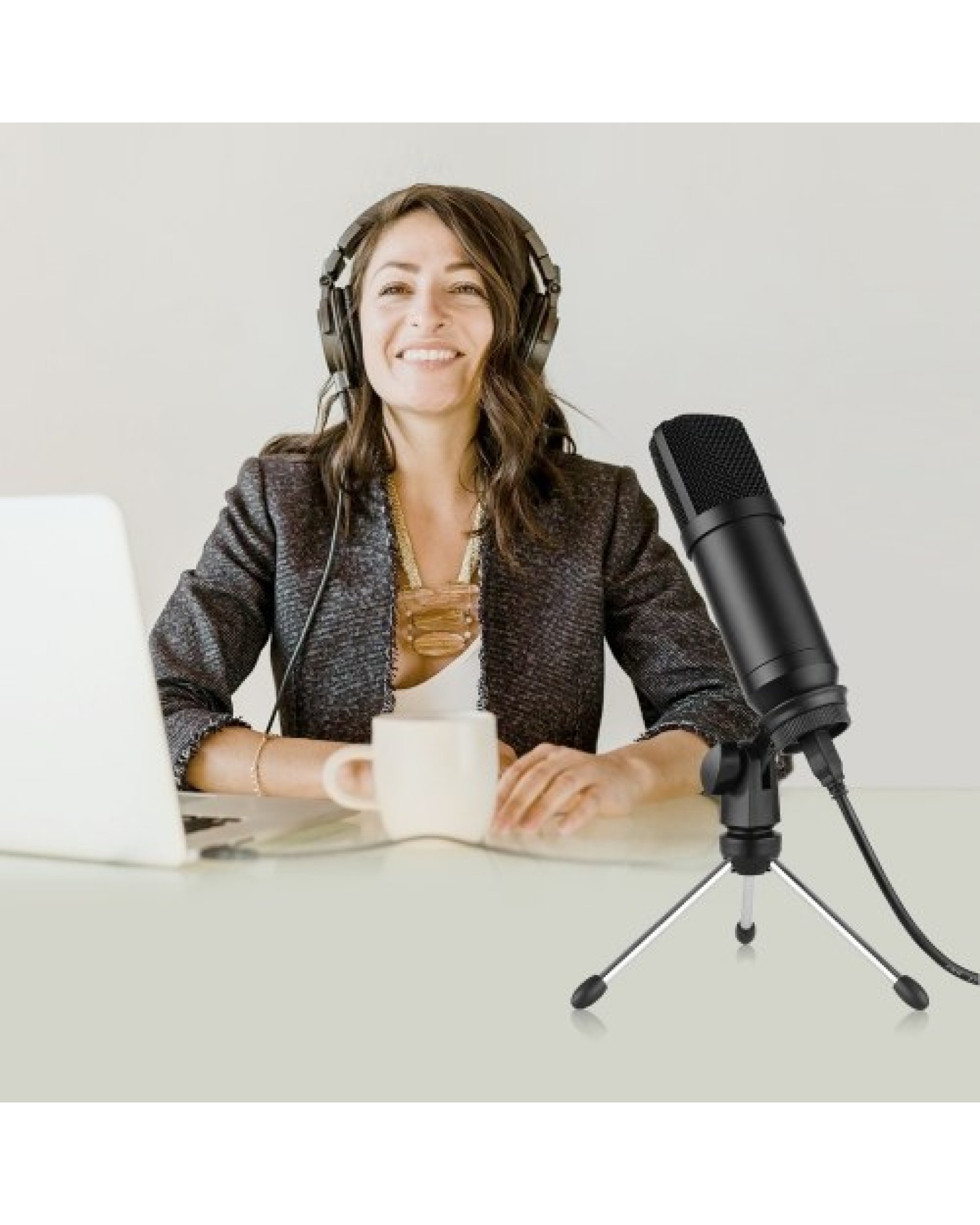 USB Condenser Microphone Set with Foldable Mic Tripod USB Power Cord Foam Wind Muff