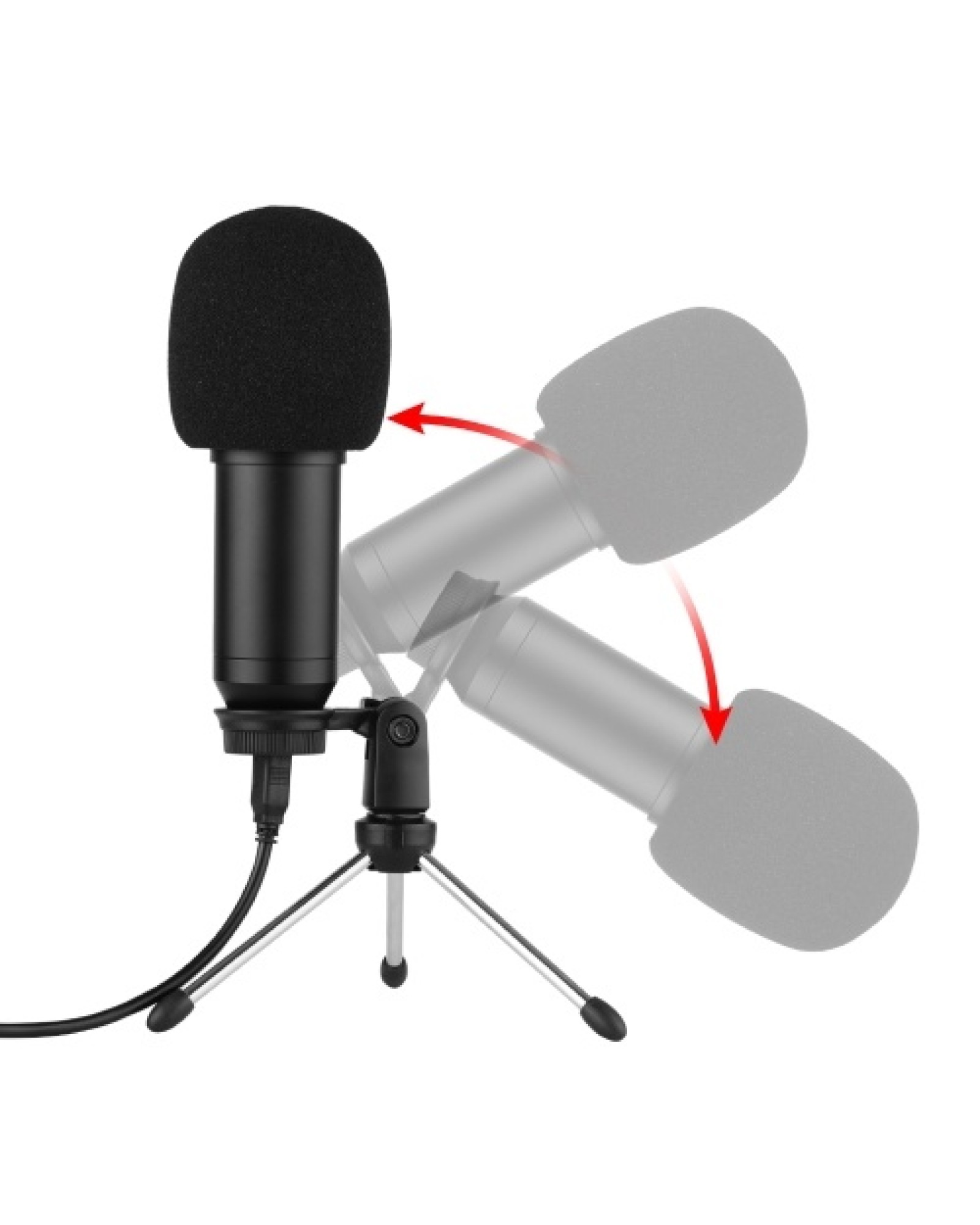 USB Condenser Microphone Set with Foldable Mic Tripod USB Power Cord Foam Wind Muff