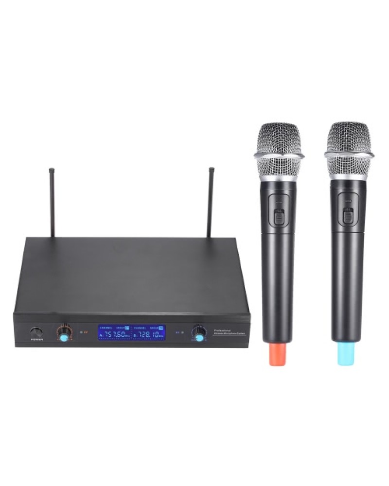 2-Channnel Handheld Wireless UHF Microphone Mic System 2 Microphones 1 Receiver LCD Display with 6.35mm Audio Cable Power Adapte