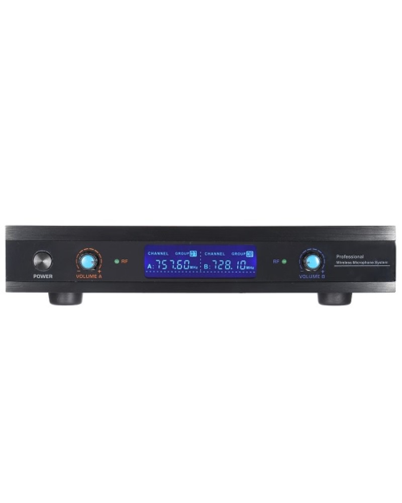 2-Channnel Handheld Wireless UHF Microphone Mic System 2 Microphones 1 Receiver LCD Display with 6.35mm Audio Cable Power Adapte