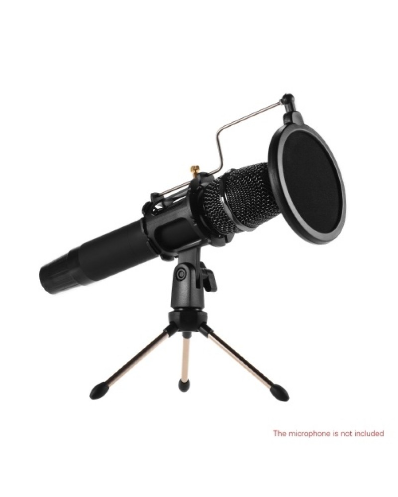 Mini Desktop Microphone Stand + Shock Mount Mic Holder + Pop Filter Kit