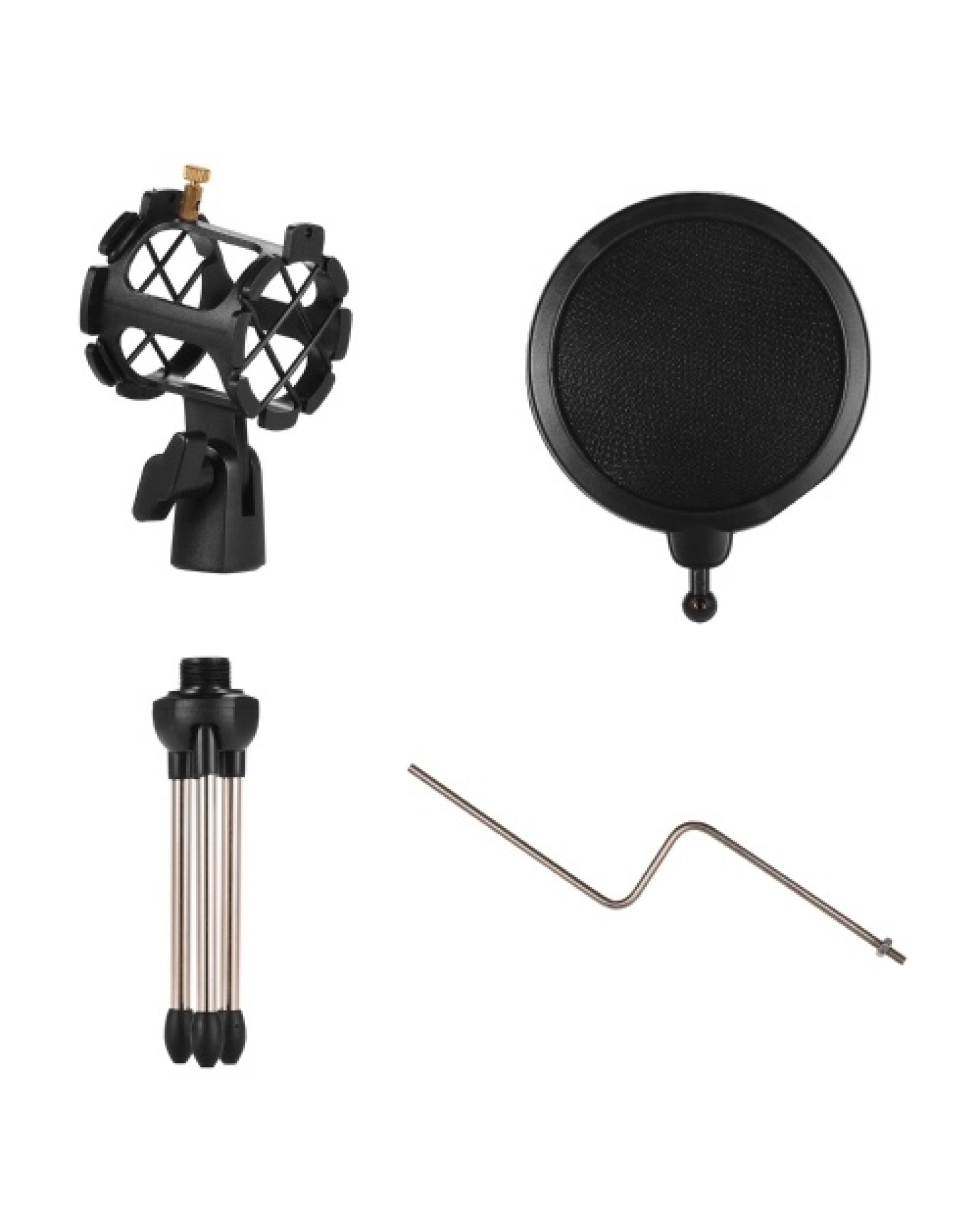 Mini Desktop Microphone Stand + Shock Mount Mic Holder + Pop Filter Kit