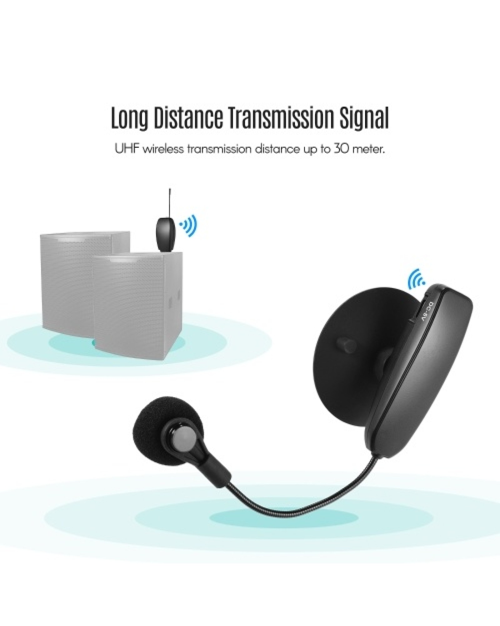 Wireless UHF Microphone System 1 Transmitter and 1 Receiver Musical Instrument Wearable Clip Condenser Mic