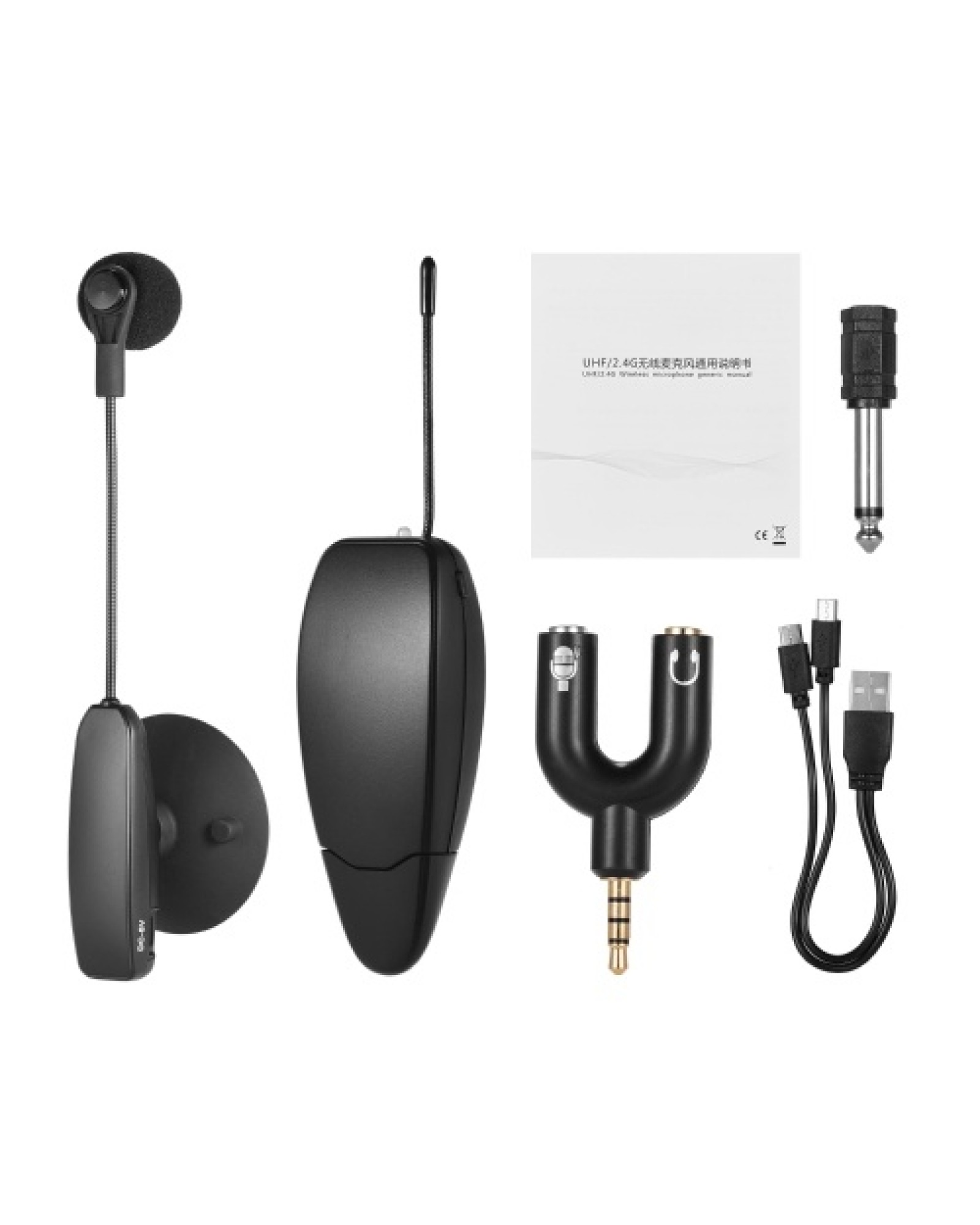 Wireless UHF Microphone System 1 Transmitter and 1 Receiver Musical Instrument Wearable Clip Condenser Mic