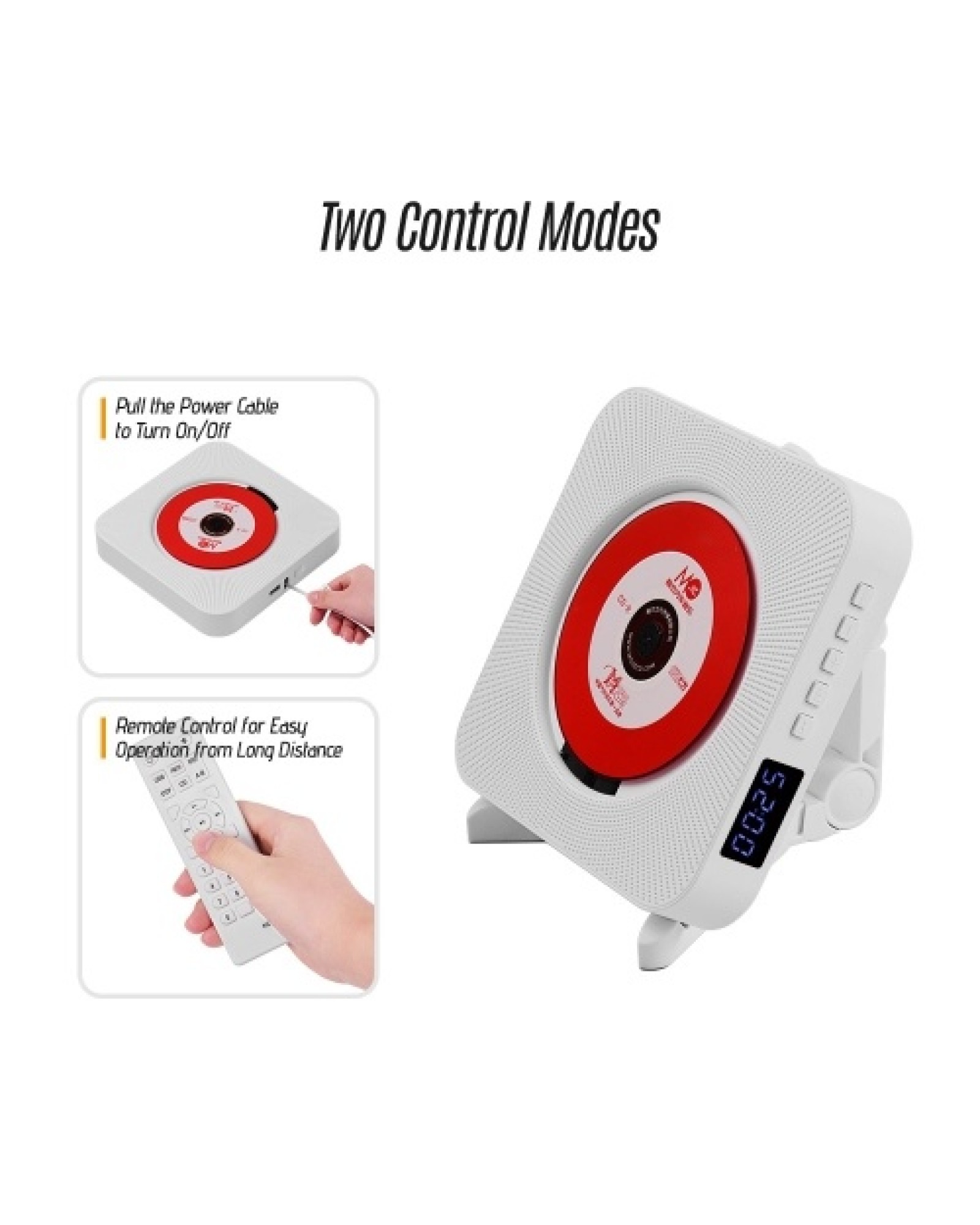 Wall Mounted CD Players with LED Display Portable Music Audio Boombox Remote Control Support BT/ USB/ Memory Card/ FM Modes