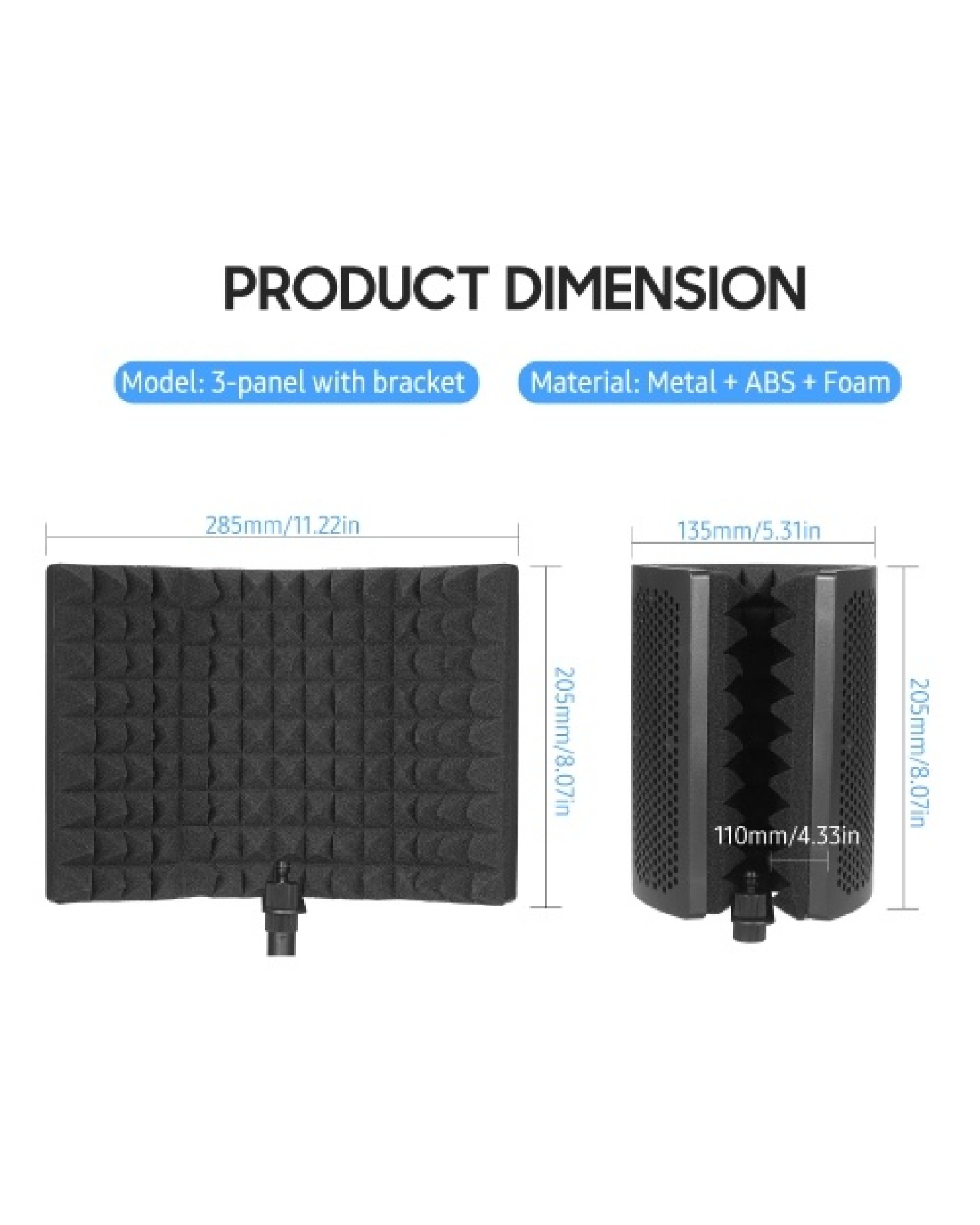Microphone Isolation Screen with High-Density Absorbing Sponge 3-Panel Foldable Windshield Mini Wind Screen Board Sound Insulati