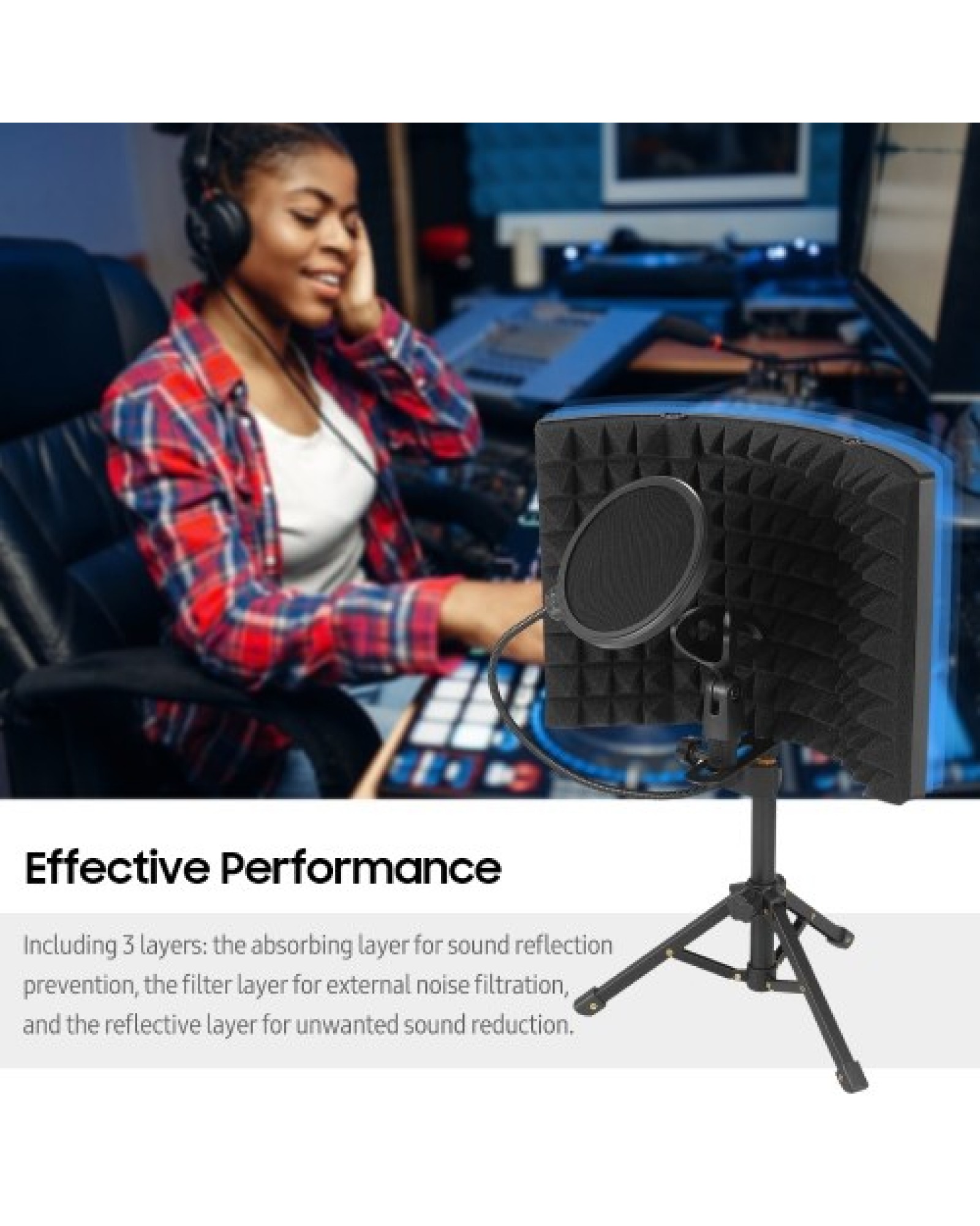 Microphone Isolation Screen with High-Density Absorbing Sponge 3-Panel Foldable Windshield Mini Wind Screen Board Sound Insulati