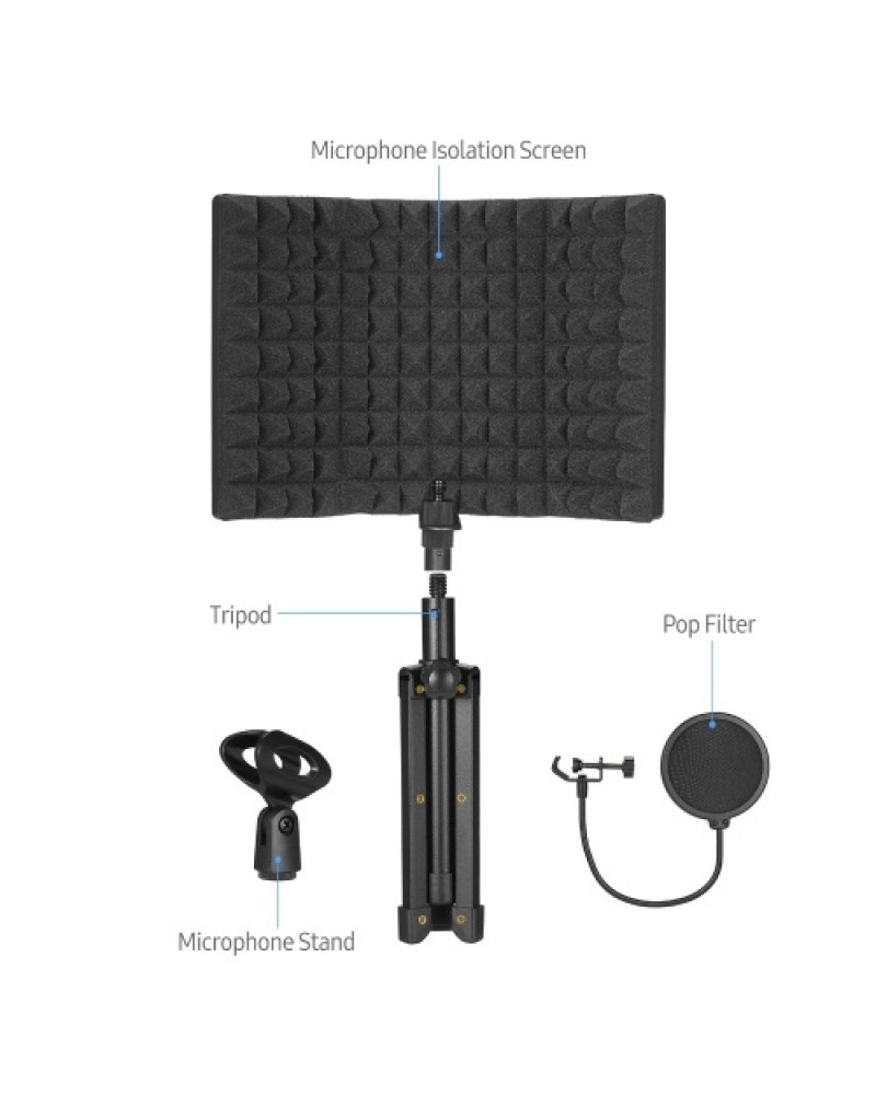 Microphone Isolation Screen with High-Density Absorbing Sponge 3-Panel Foldable Windshield Mini Wind Screen Board Sound Insulati