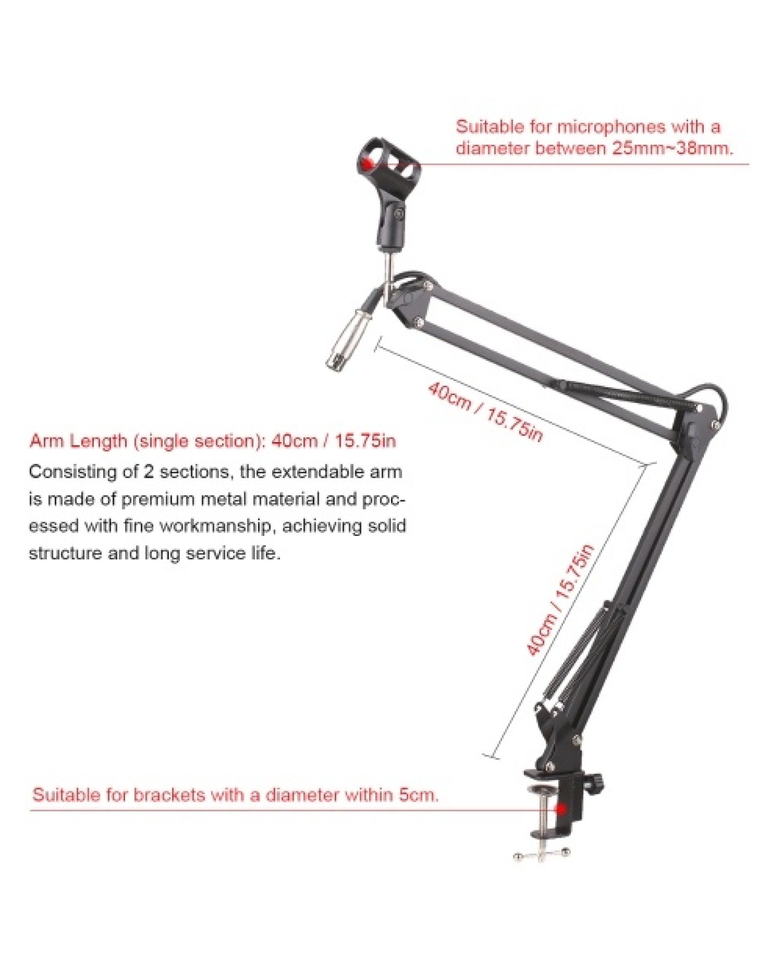 Microphone Holder Cantilever Bracket with Microphone Cable Telescopic Stand Live Support Lazy Bracket with Extendable Arm Deskto