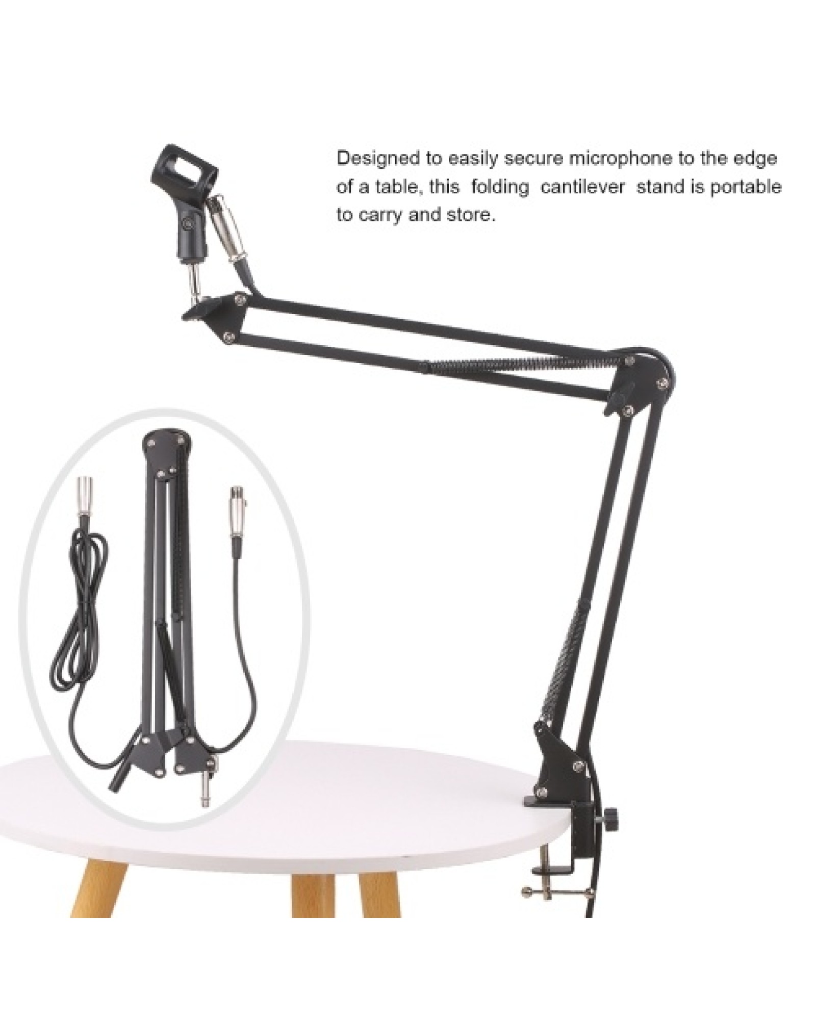 Microphone Holder Cantilever Bracket with Microphone Cable Telescopic Stand Live Support Lazy Bracket with Extendable Arm Deskto