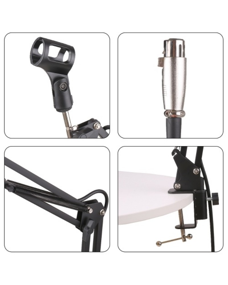 Microphone Holder Cantilever Bracket with Microphone Cable Telescopic Stand Live Support Lazy Bracket with Extendable Arm Deskto