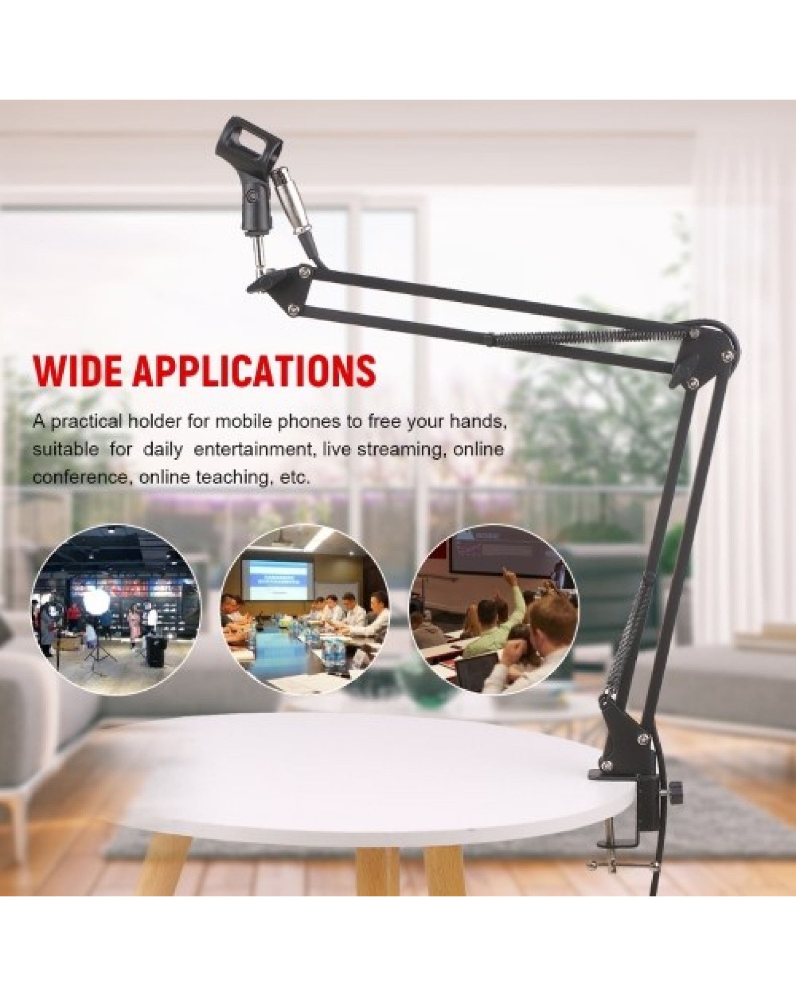 Microphone Holder Cantilever Bracket with Microphone Cable Telescopic Stand Live Support Lazy Bracket with Extendable Arm Deskto