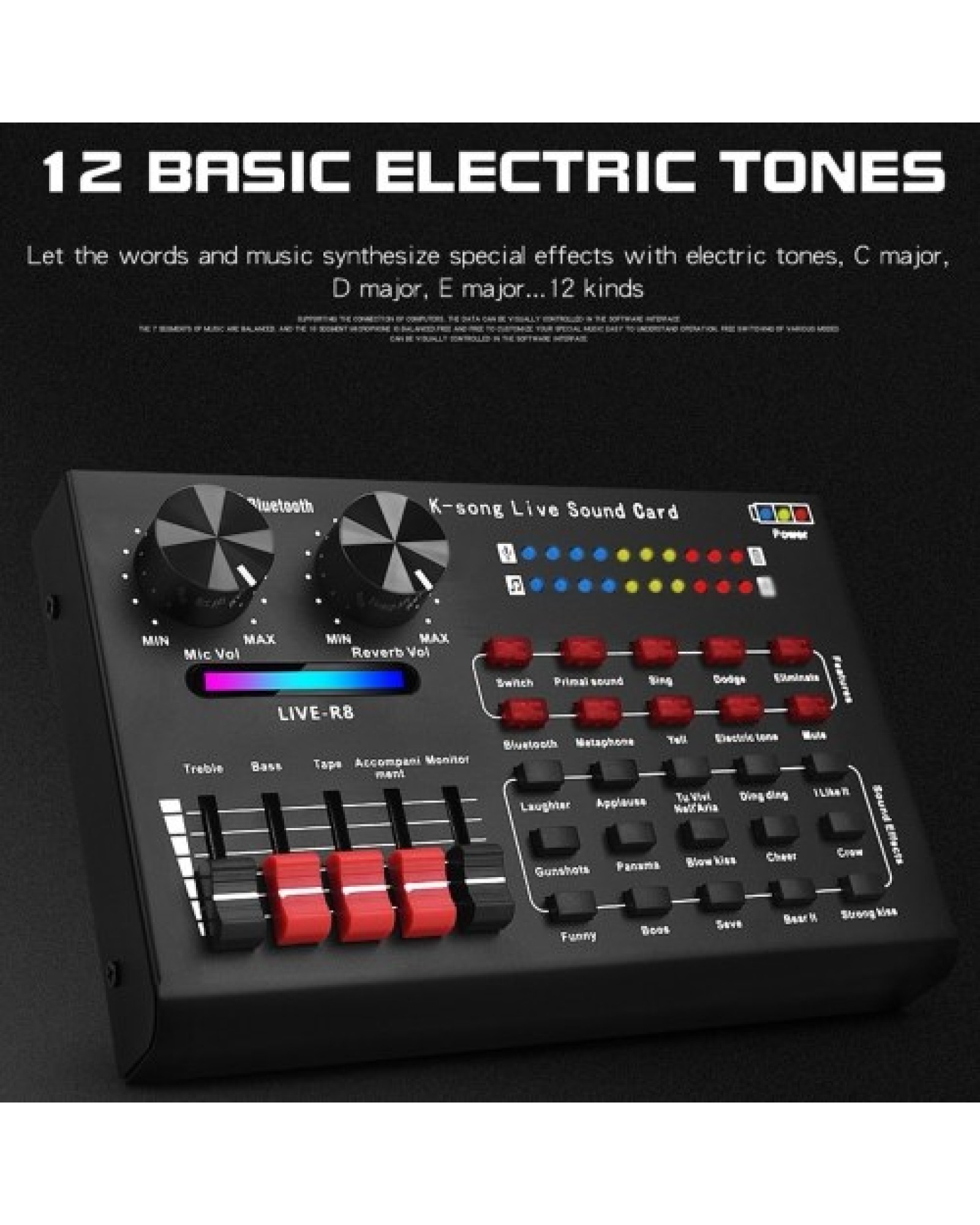 R8 Voice Changer Sound Mixer Board For Live Sound Card Multiple Sound Effects Audio Mixer Singing Equipment