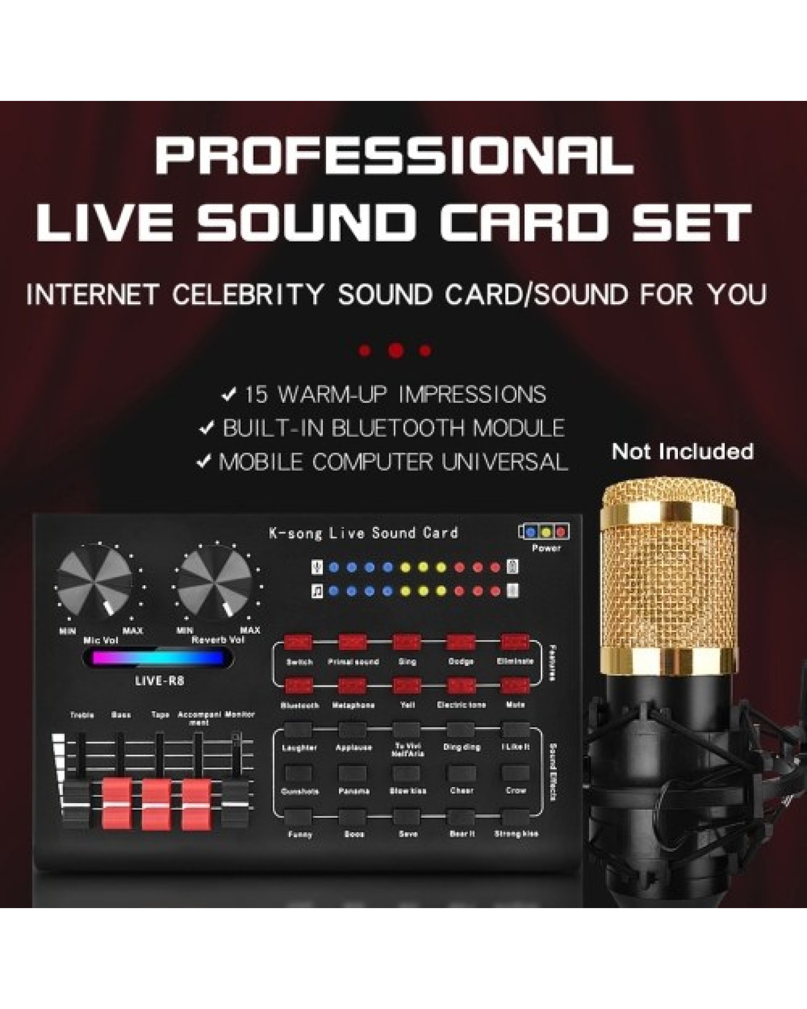 R8 Voice Changer Sound Mixer Board For Live Sound Card Multiple Sound Effects Audio Mixer Singing Equipment