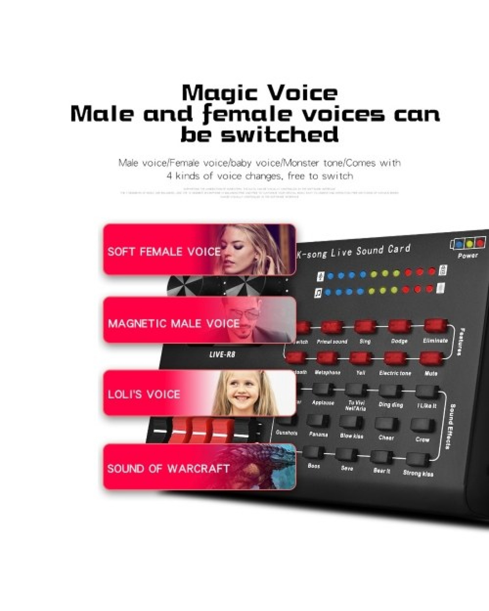 R8 Voice Changer Sound Mixer Board For Live Sound Card Multiple Sound Effects Audio Mixer Singing Equipment