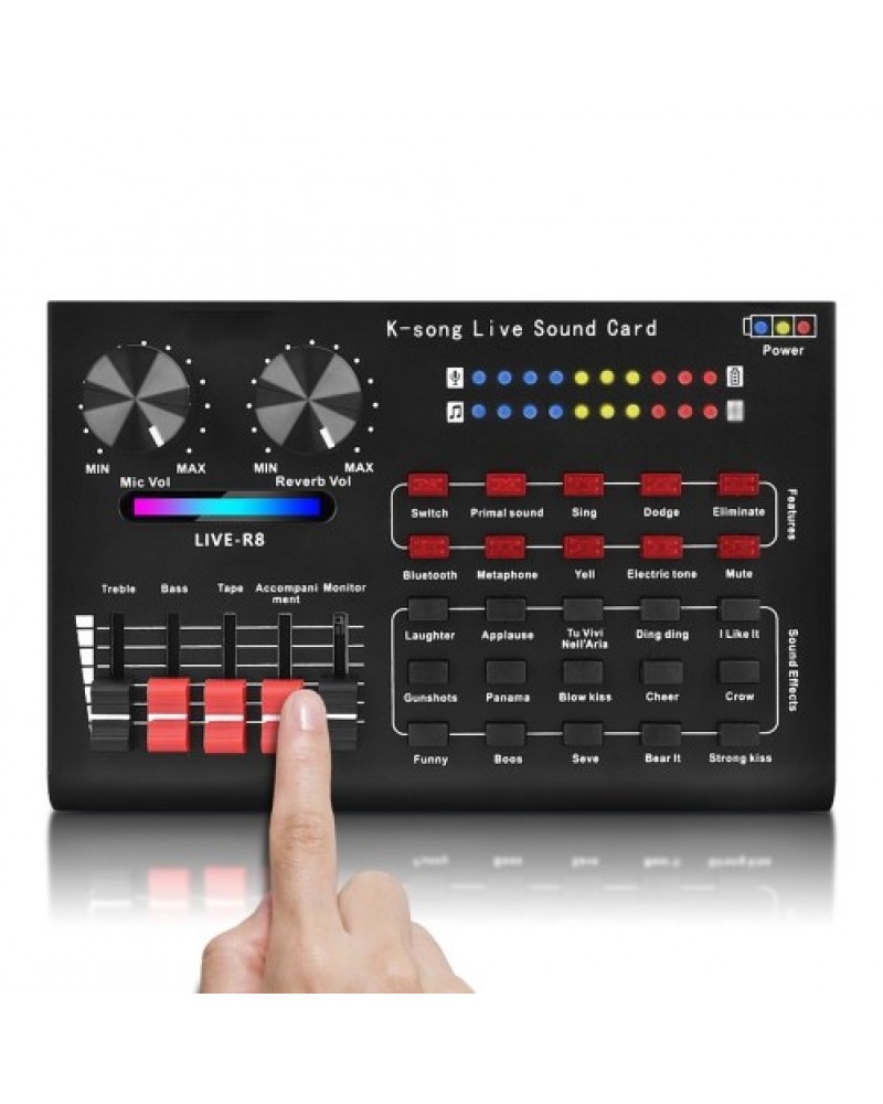 R8 Voice Changer Sound Mixer Board For Live Sound Card Multiple Sound Effects Audio Mixer Singing Equipment