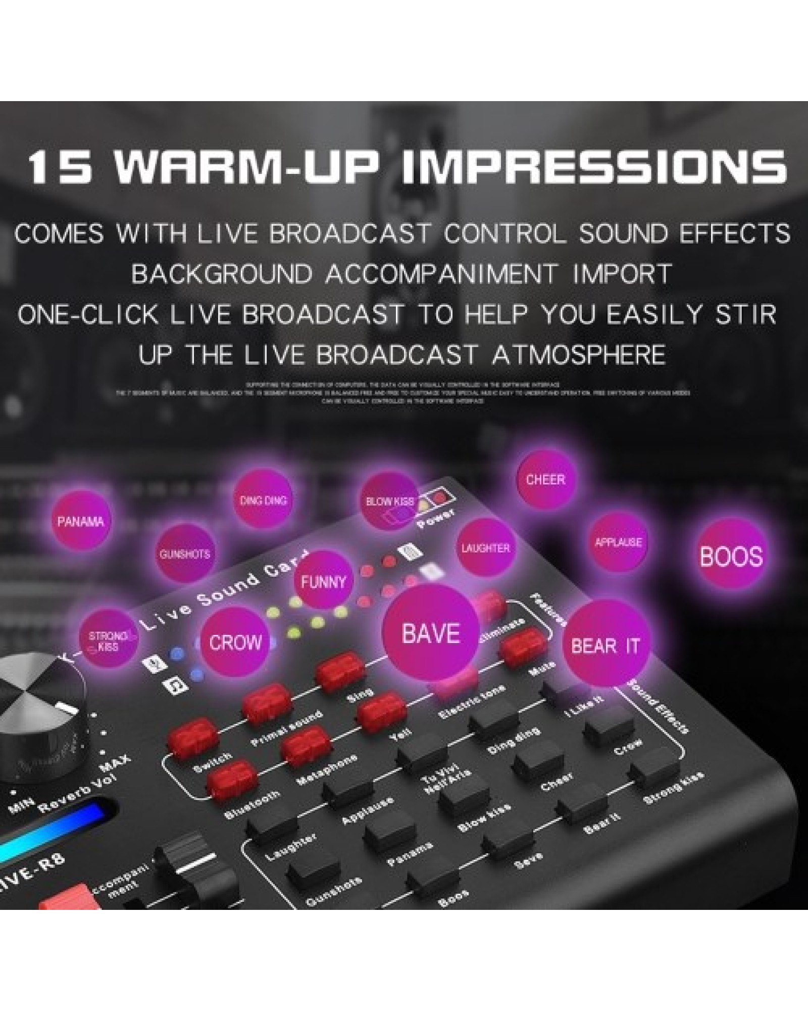 R8 Voice Changer Sound Mixer Board For Live Sound Card Multiple Sound Effects Audio Mixer Singing Equipment