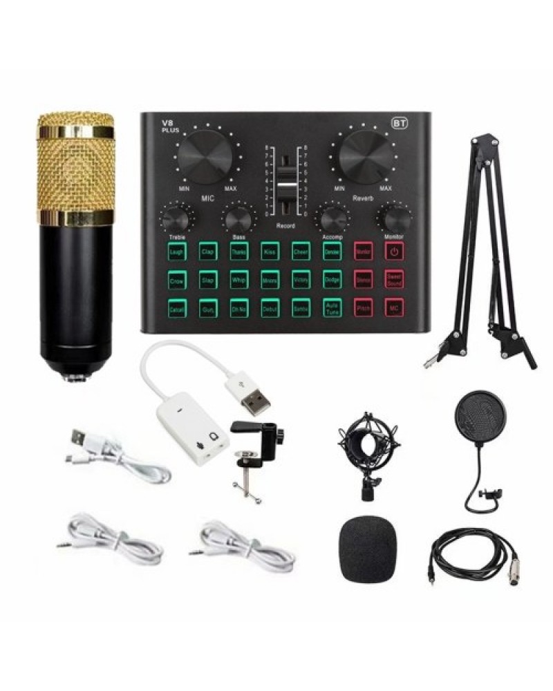 Sound Card &amp; Microphone Set V8 Plus Soundcard BM800 Condenser Microphone for Live Broadcasting Recording Karaoke