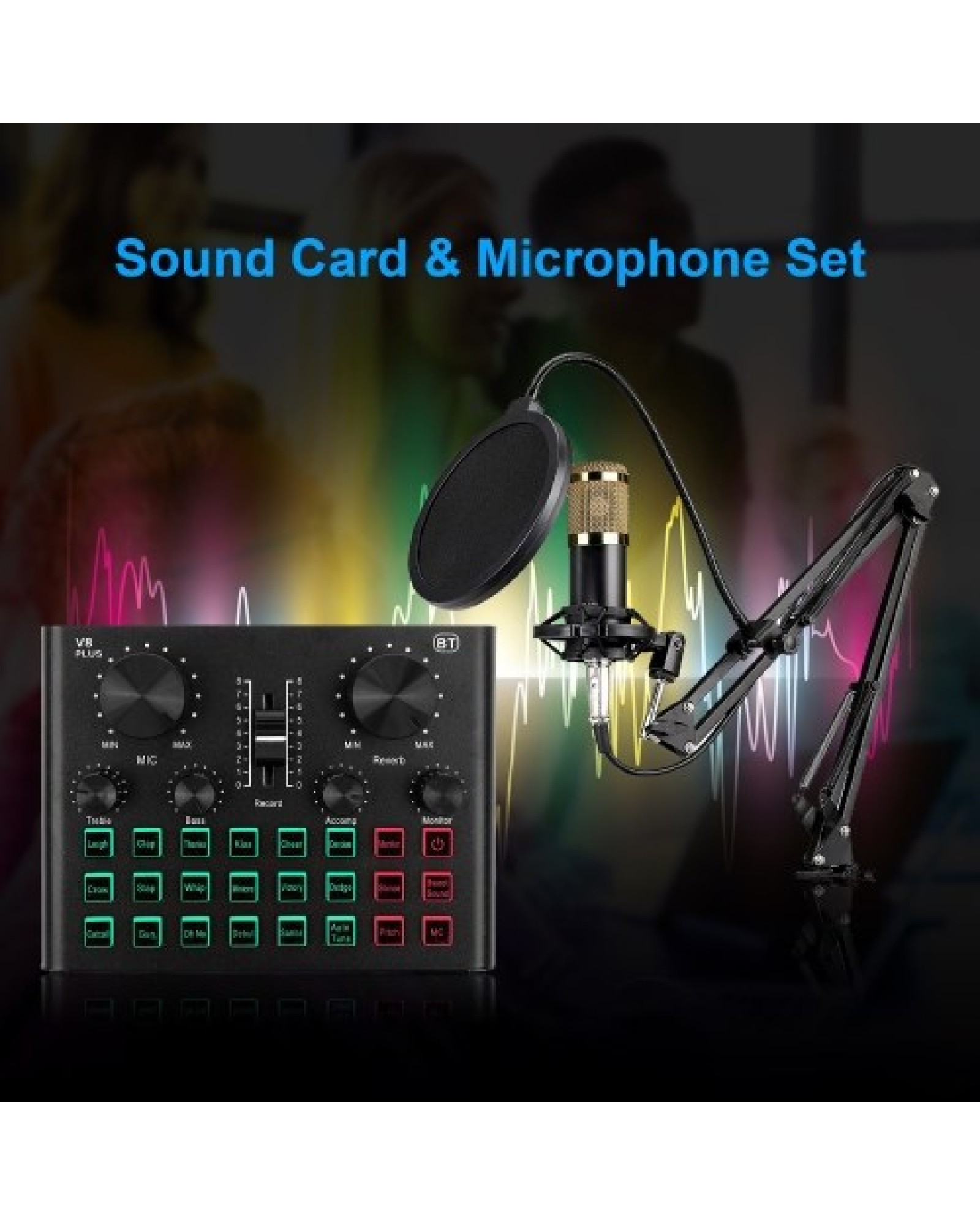 Sound Card &amp; Microphone Set V8 Plus Soundcard BM800 Condenser Microphone for Live Broadcasting Recording Karaoke
