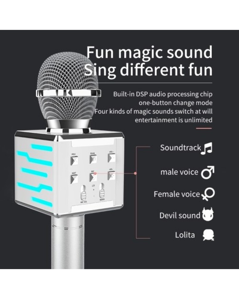 Wireless Microphone for Singing Recording LED Lights Handheld BT Microphones