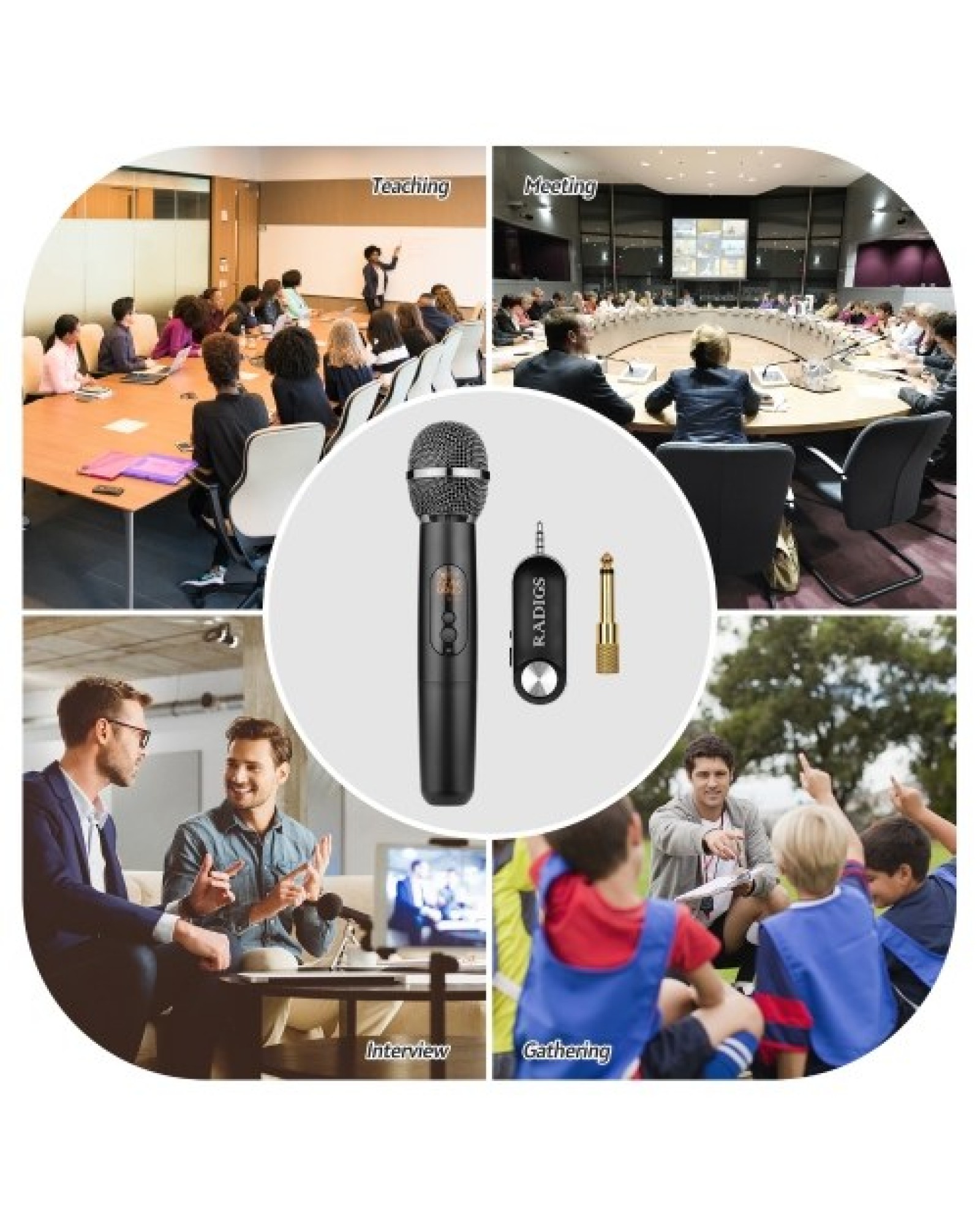 UHF Wireless Microphone System with Handheld Transmitter Receiver 500-950MHz 3.5mm Plug with 6.35mm Adapter