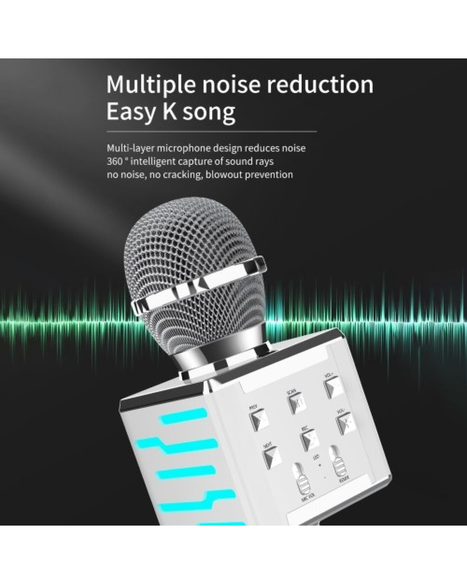 Wireless Microphone for Singing Recording LED Lights Handheld BT Microphones
