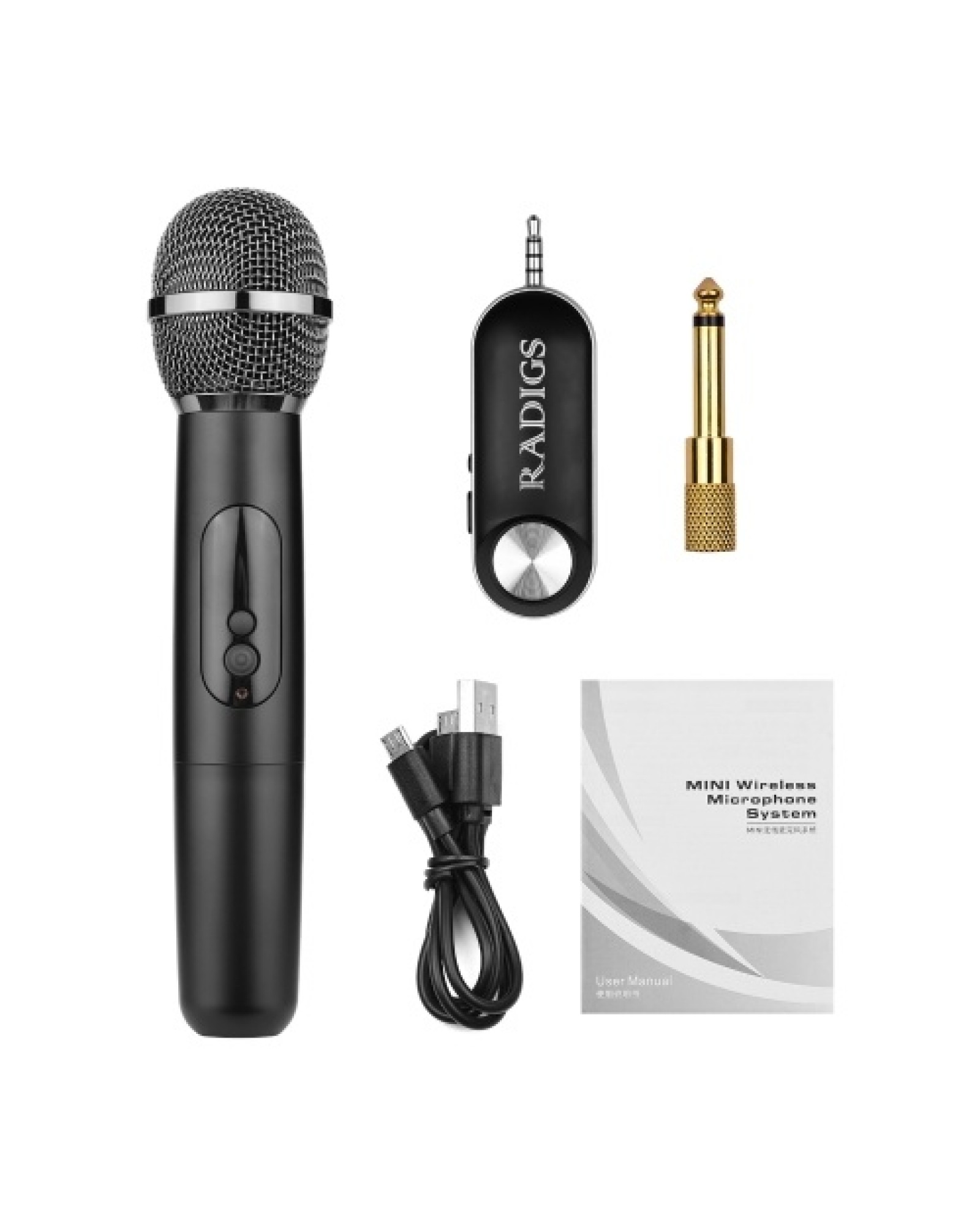 UHF Wireless Microphone System with Handheld Transmitter Receiver 500-950MHz 3.5mm Plug with 6.35mm Adapter