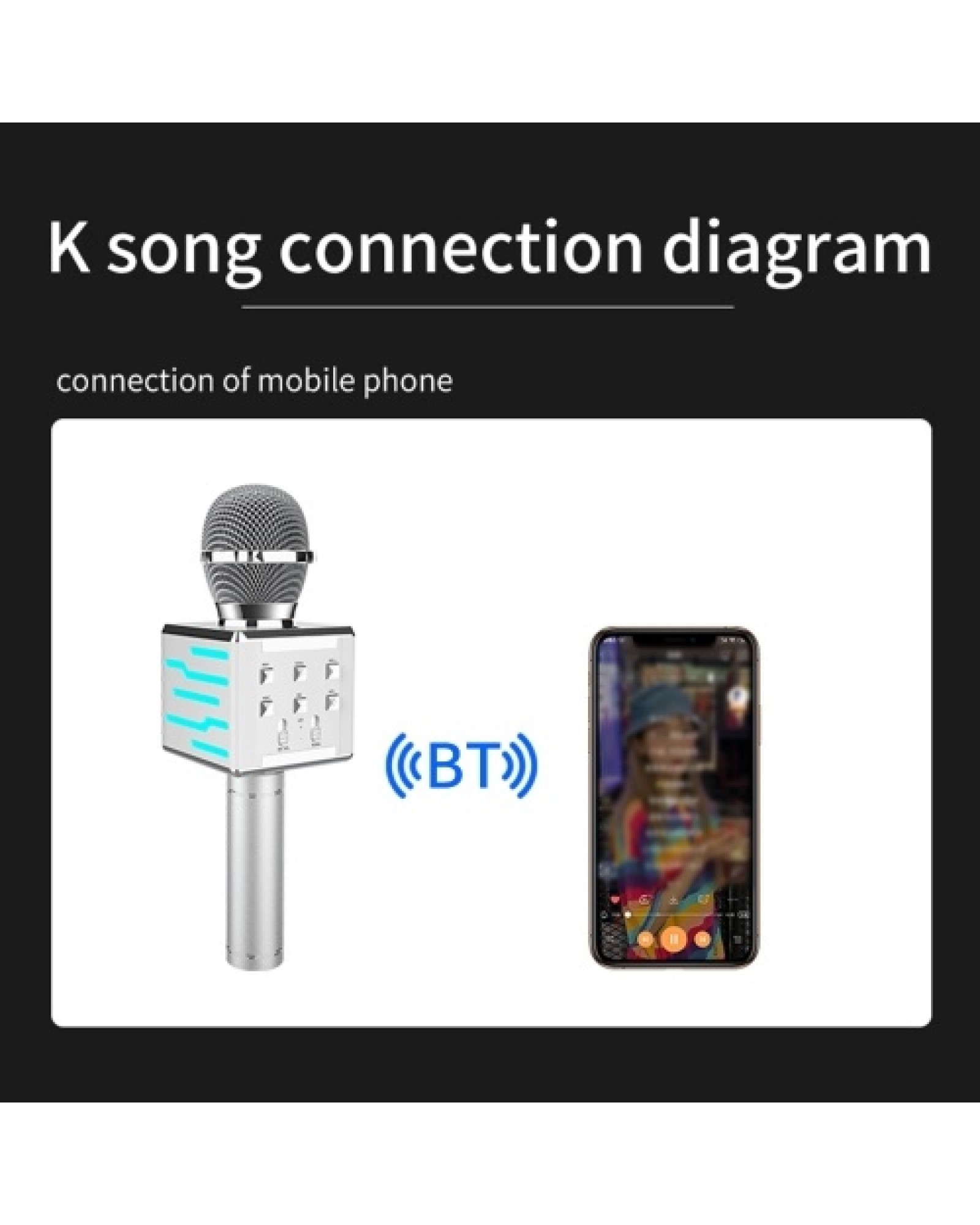 Wireless Microphone for Singing Recording LED Lights Handheld BT Microphones