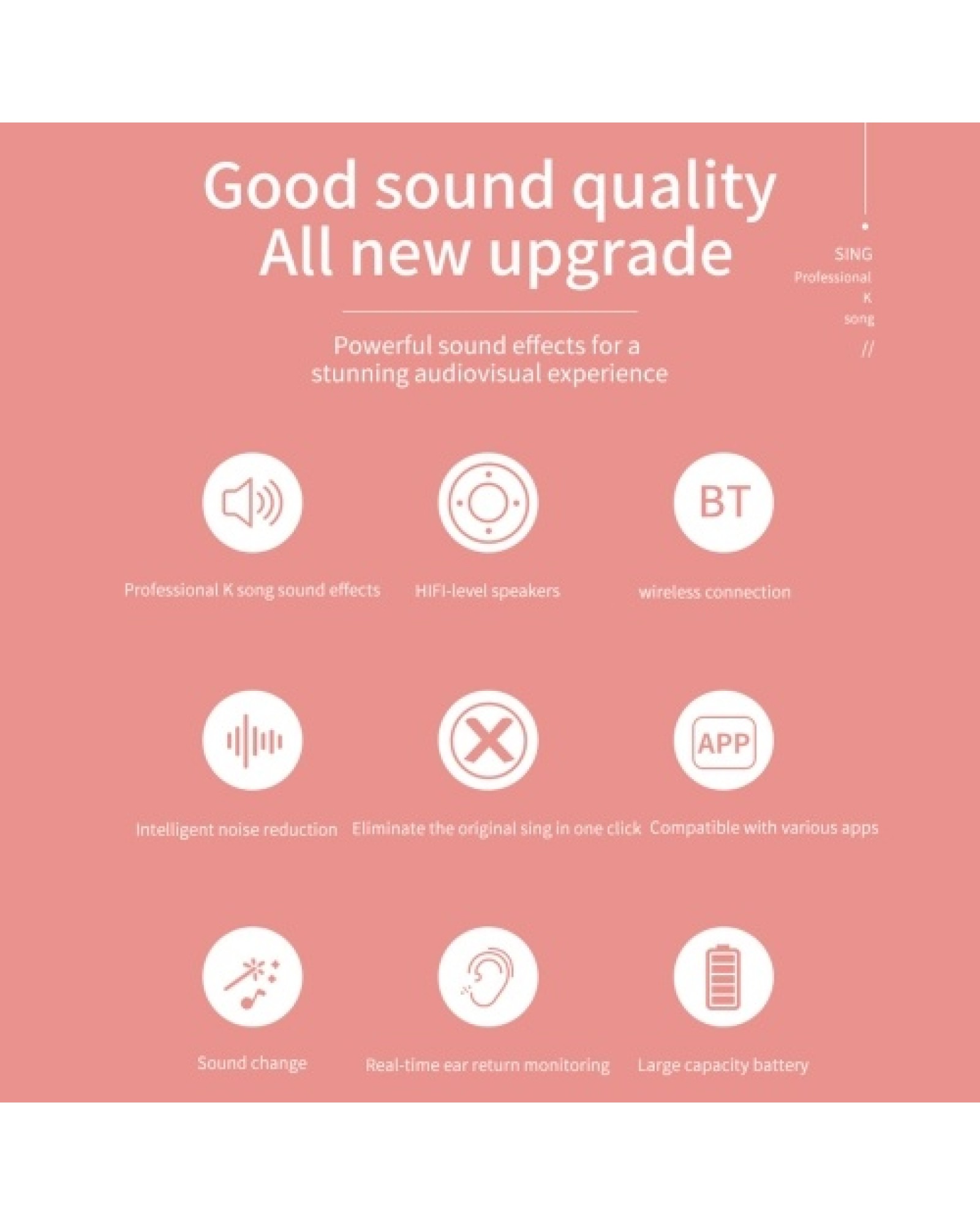 Wireless Microphone for Singing Recording LED Lights Handheld BT Microphones