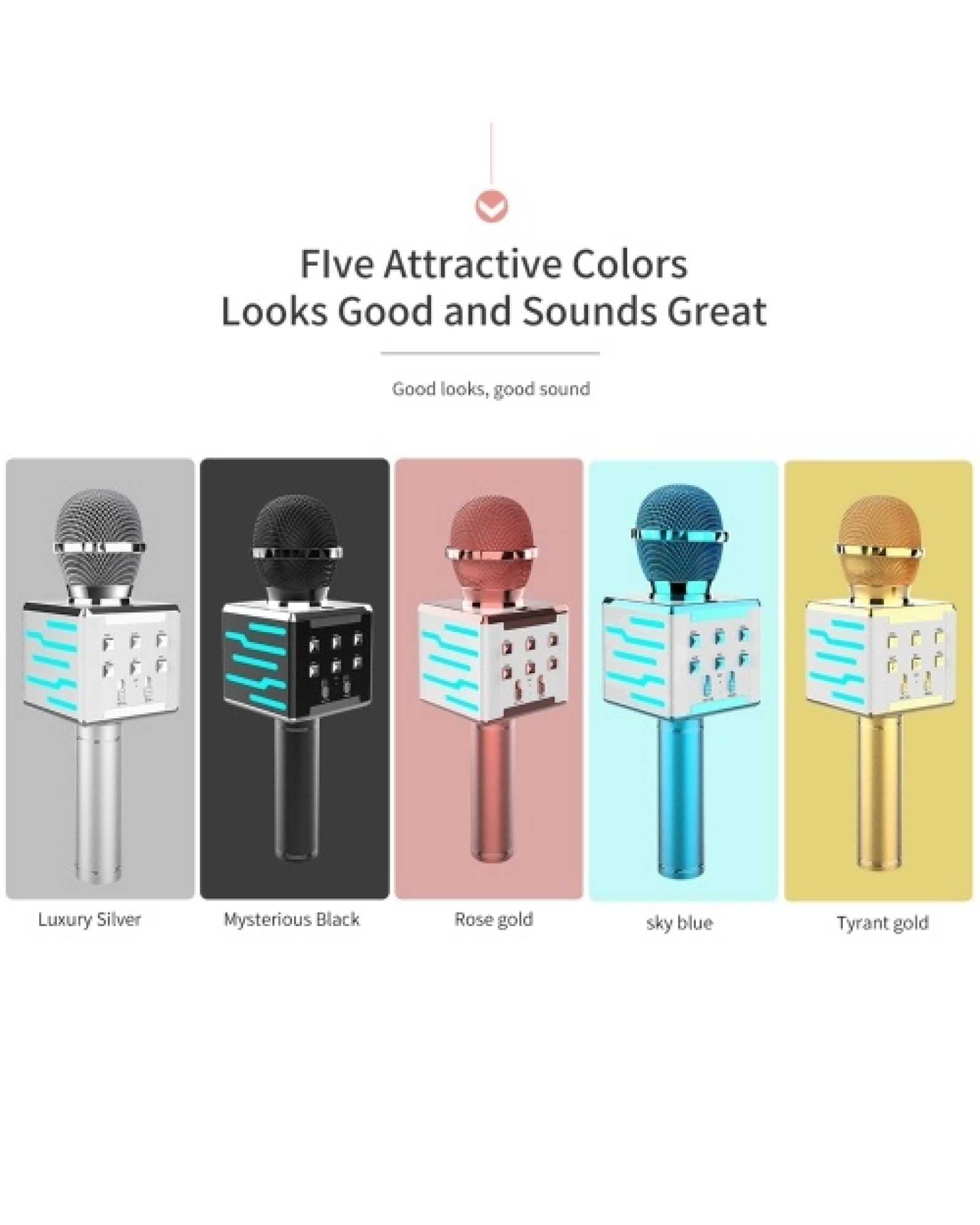 Wireless Microphone for Singing Recording LED Lights Handheld BT Microphones