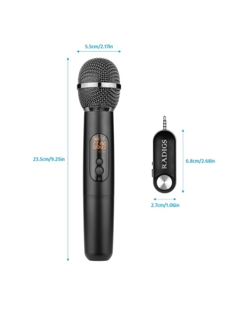 UHF Wireless Microphone System with Handheld Transmitter Receiver 500-950MHz 3.5mm Plug with 6.35mm Adapter
