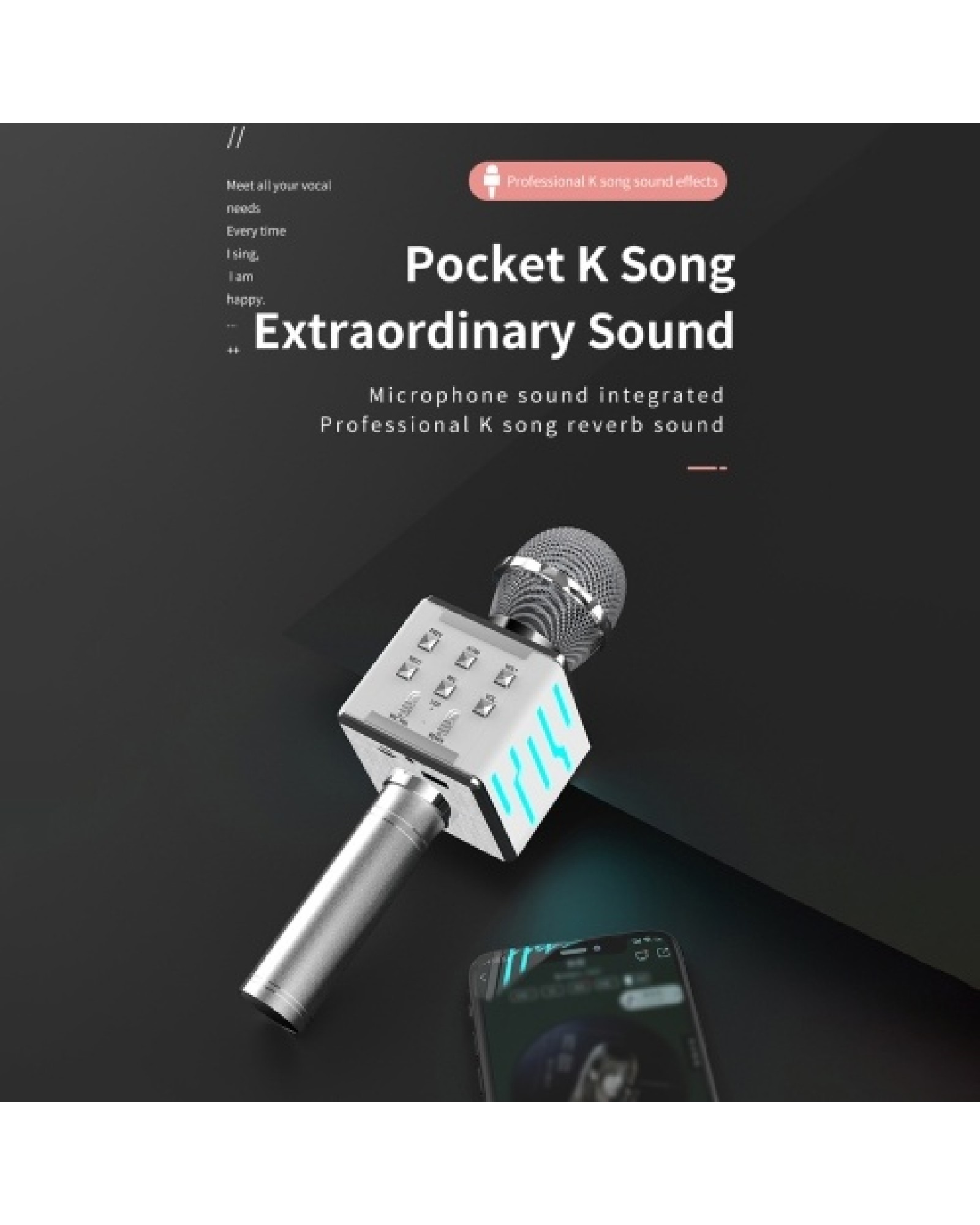 Wireless Microphone for Singing Recording LED Lights Handheld BT Microphones