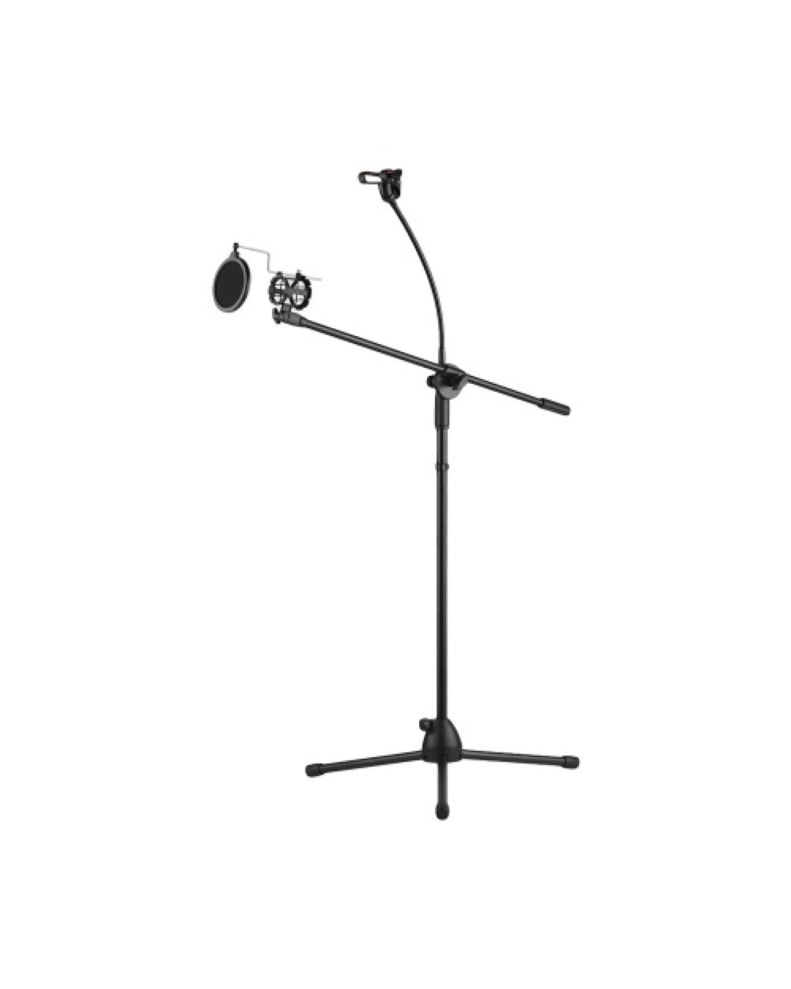 Metal Microphone Floor Stand Tripod Adjustable Height with Boom Arm 3 Mic Holders &amp; 1 Smartphone Holder for Studio Outdoor C