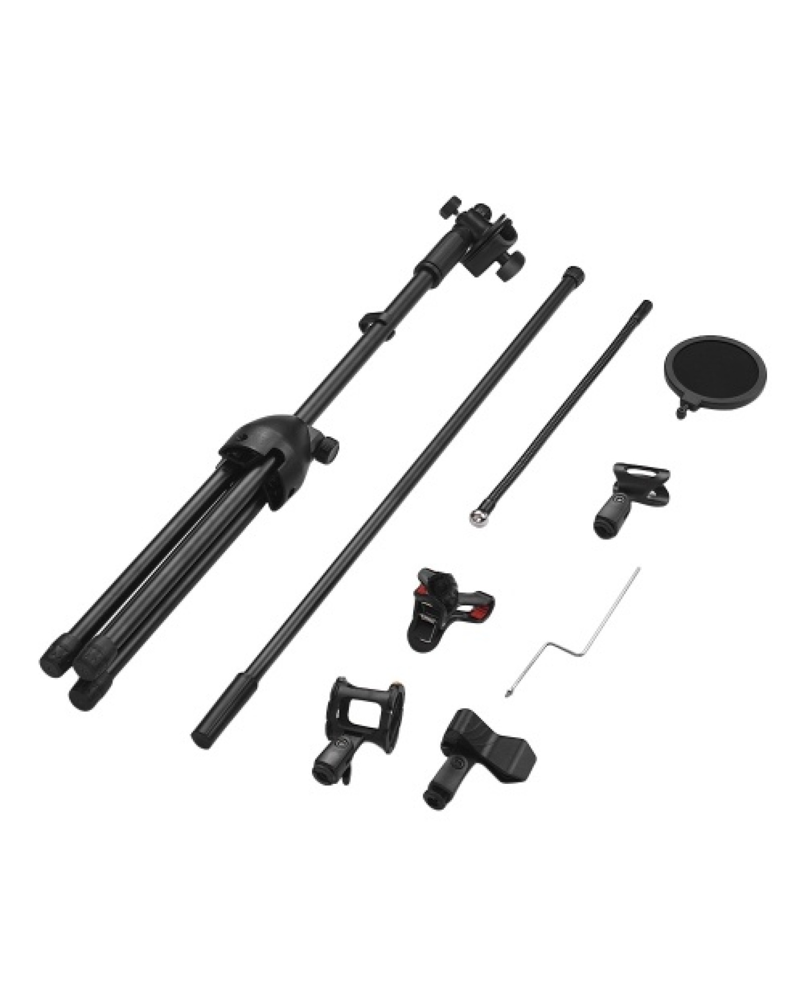Metal Microphone Floor Stand Tripod Adjustable Height with Boom Arm 3 Mic Holders &amp; 1 Smartphone Holder for Studio Outdoor C