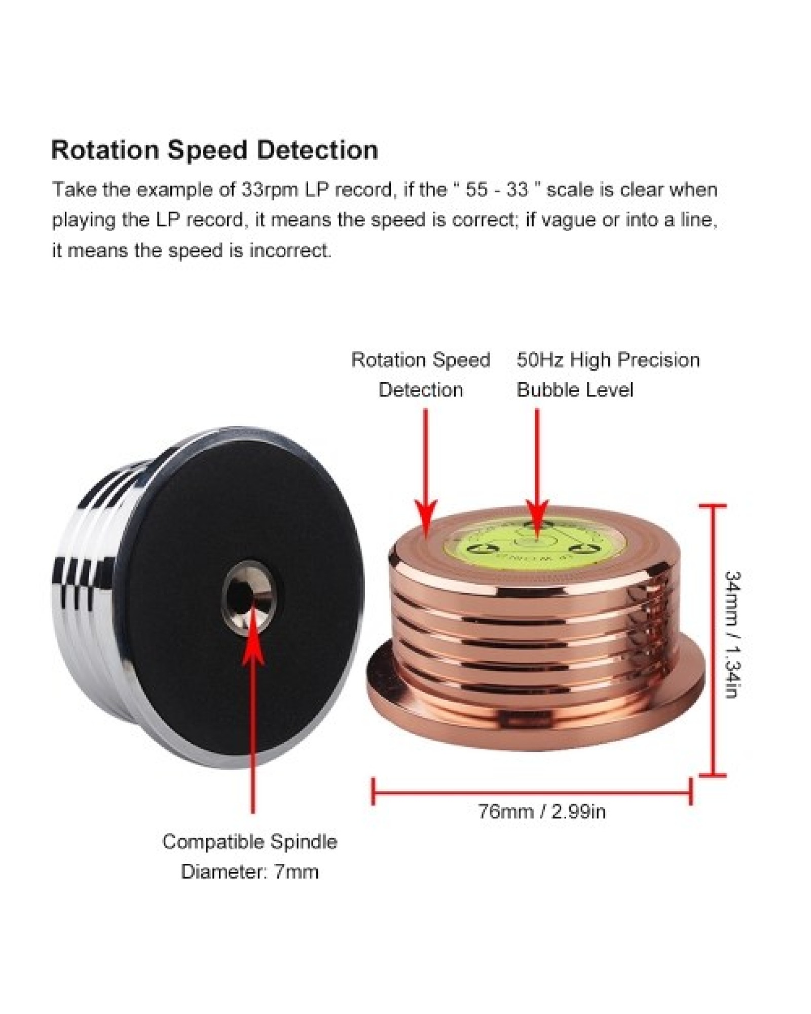 Record Weight Stabilizer 50Hz Bubble Level Speed Detection Turntable LP Disc Stabilizer Clamp for Vinyl Record Player