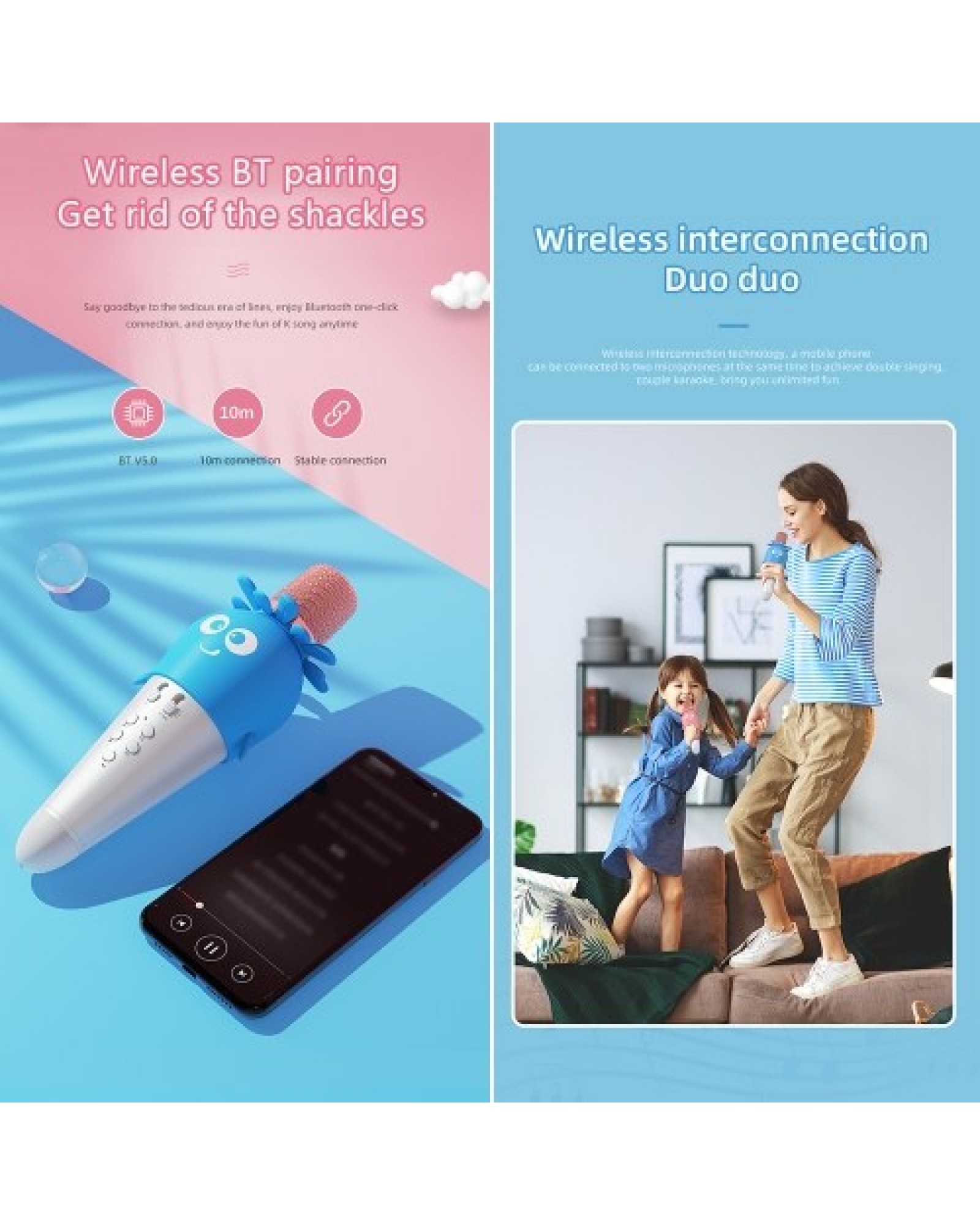 Wirelessly BT Karaoke Microphone for Kids