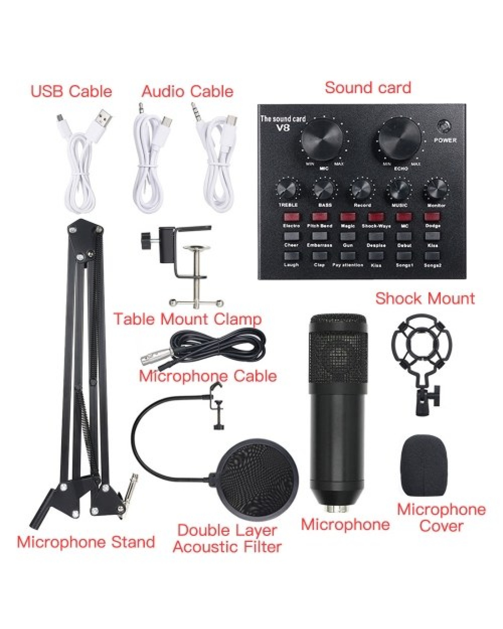 Multi-functional Live Sound Card + Microphone Kit