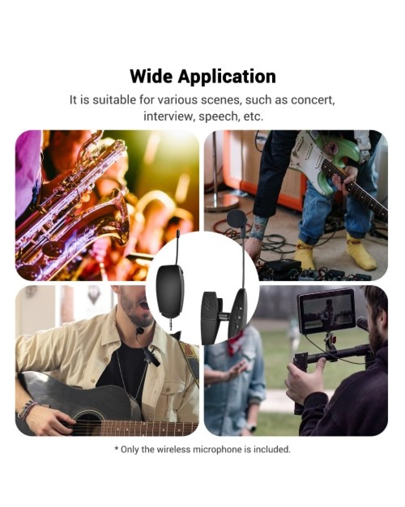 UHF Wireless Cardioid Condenser Microphone Clip-on Musical Instrument Mic for Saxophone Trumpets Clarinet