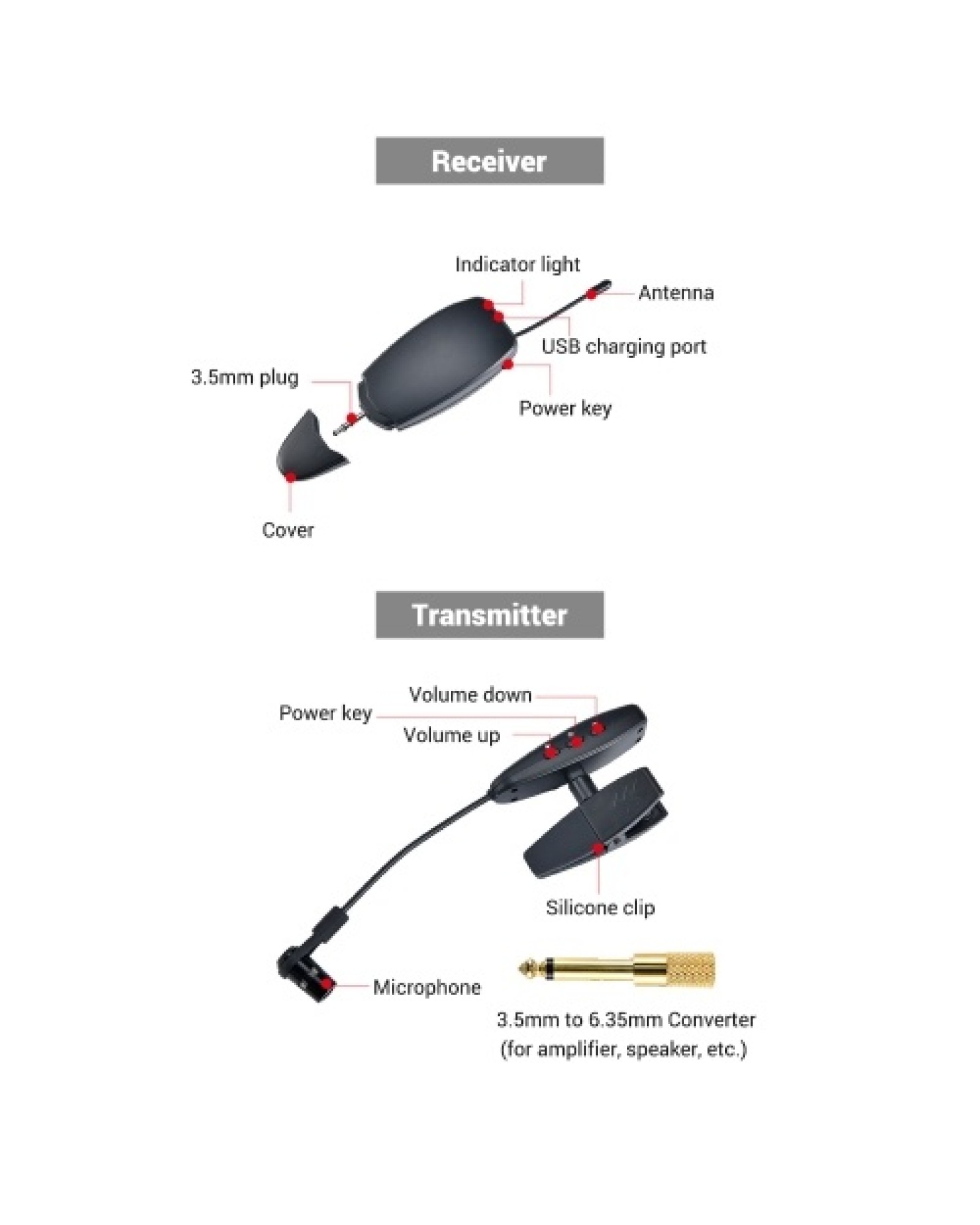 UHF Wireless Cardioid Condenser Microphone Clip-on Musical Instrument Mic for Saxophone Trumpets Clarinet