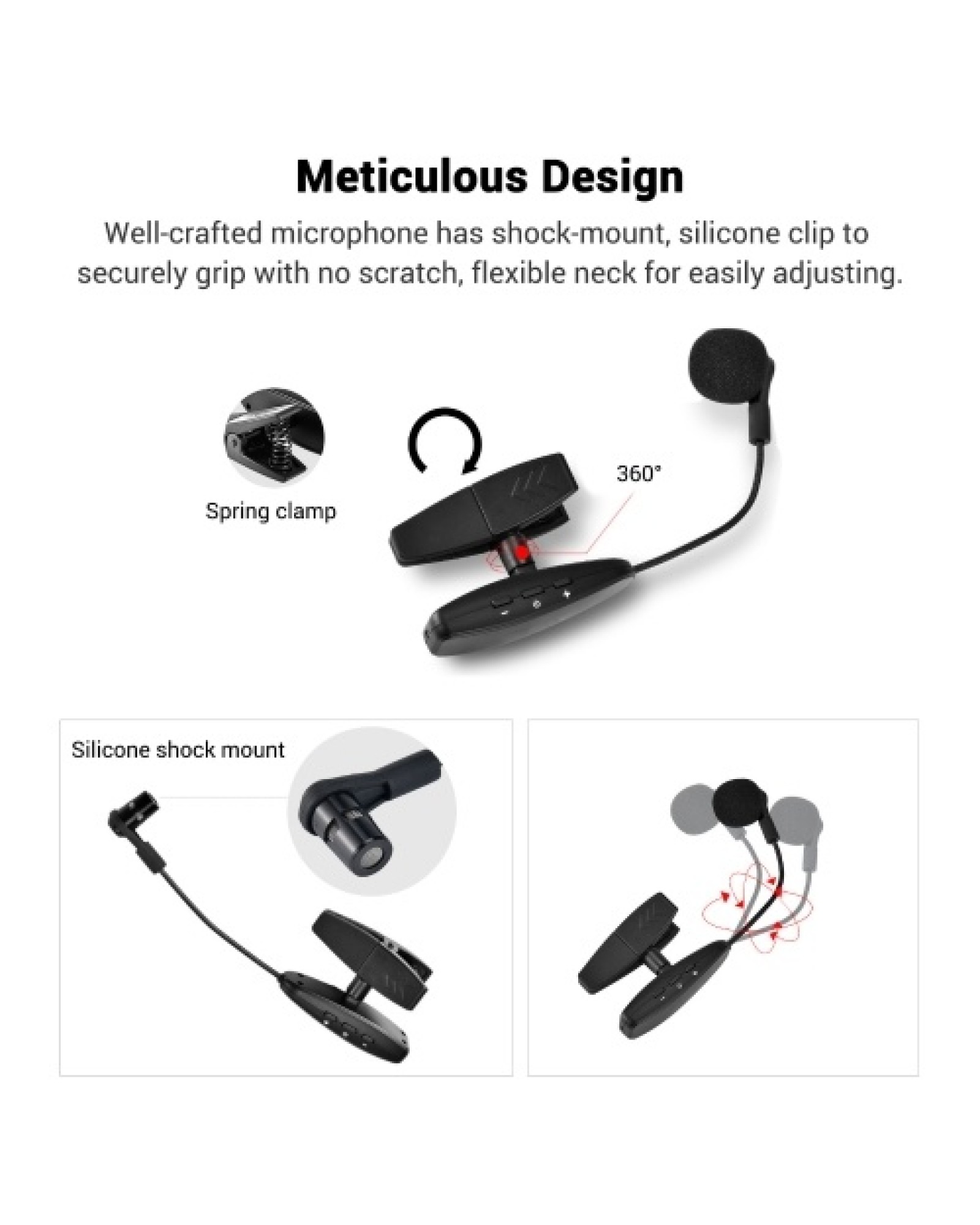 UHF Wireless Cardioid Condenser Microphone Clip-on Musical Instrument Mic for Saxophone Trumpets Clarinet