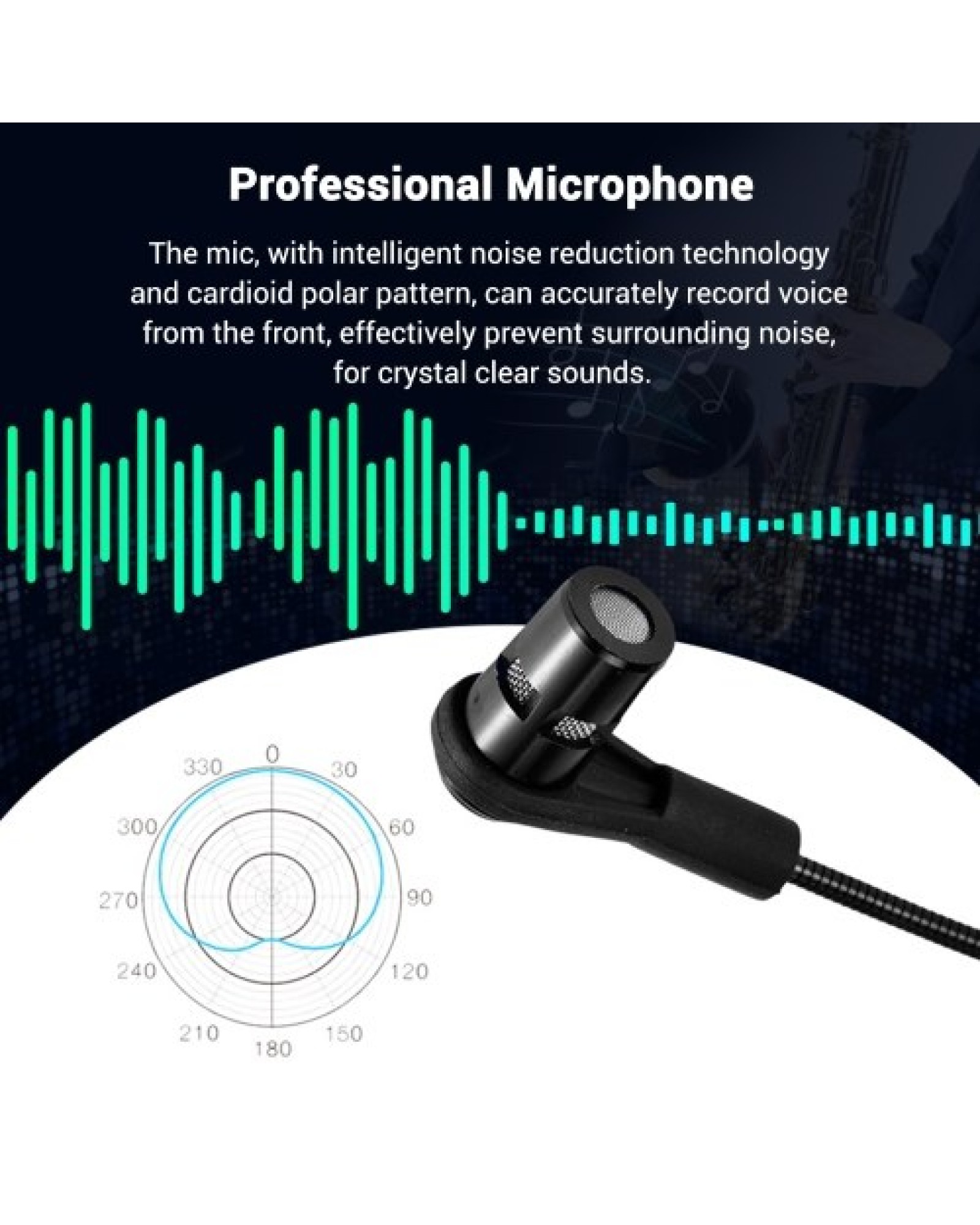 UHF Wireless Cardioid Condenser Microphone Clip-on Musical Instrument Mic for Saxophone Trumpets Clarinet