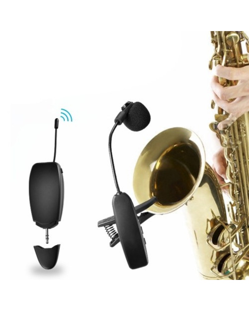 UHF Wireless Cardioid Condenser Microphone Clip-on Musical Instrument Mic for Saxophone Trumpets Clarinet