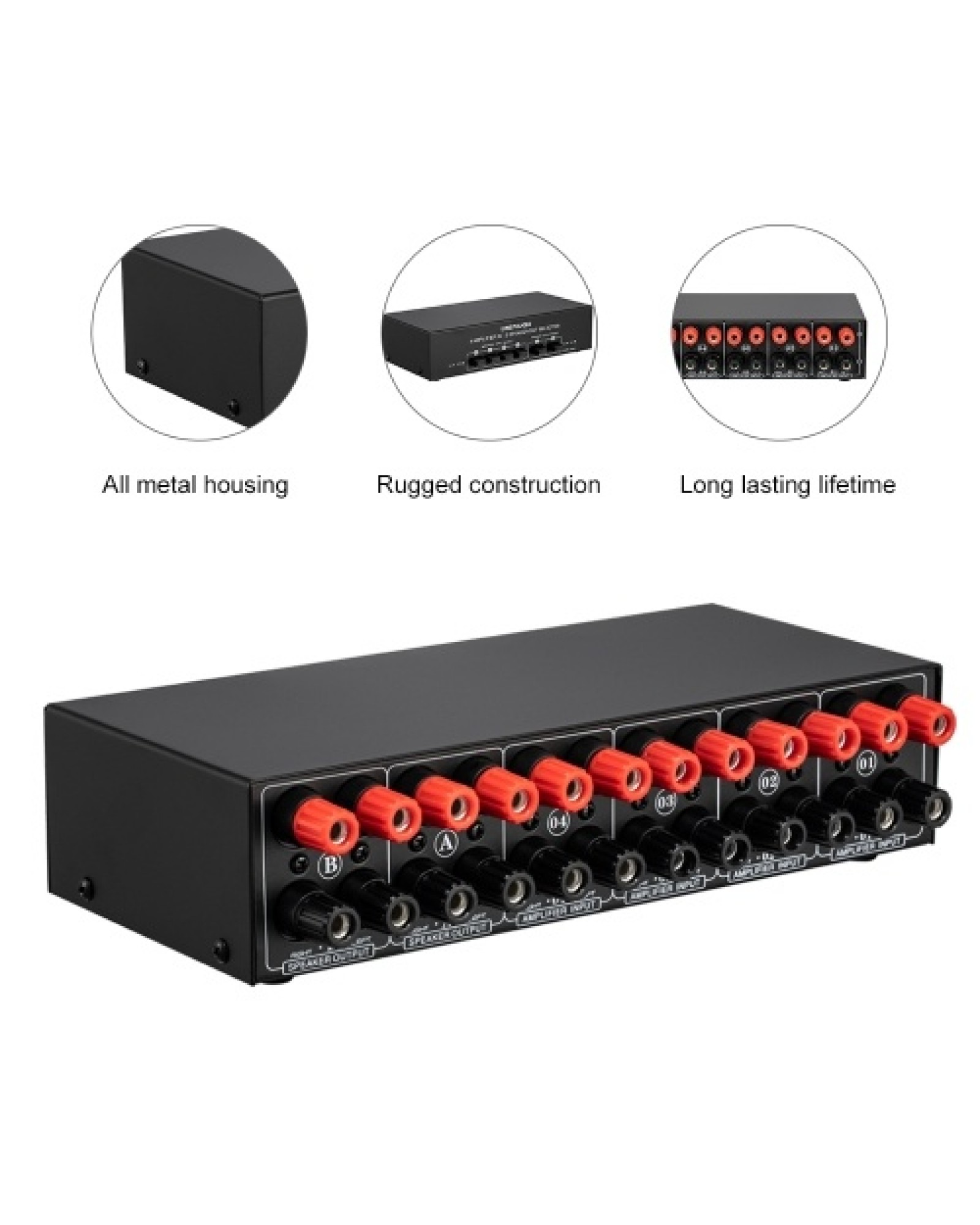 4 In 2 Out Audio Switcher Audio Signal Selector Distributor Splitter Box with Banana Jacks Independent Control Switch for Home S