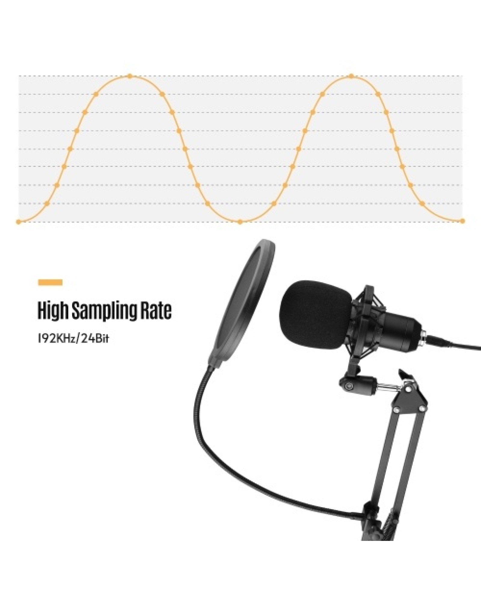 USB Condenser Microphone Set with Desk Mounting Clamp Scissor Arm Stand Pop Filter Muff Shock Mount USB Cable