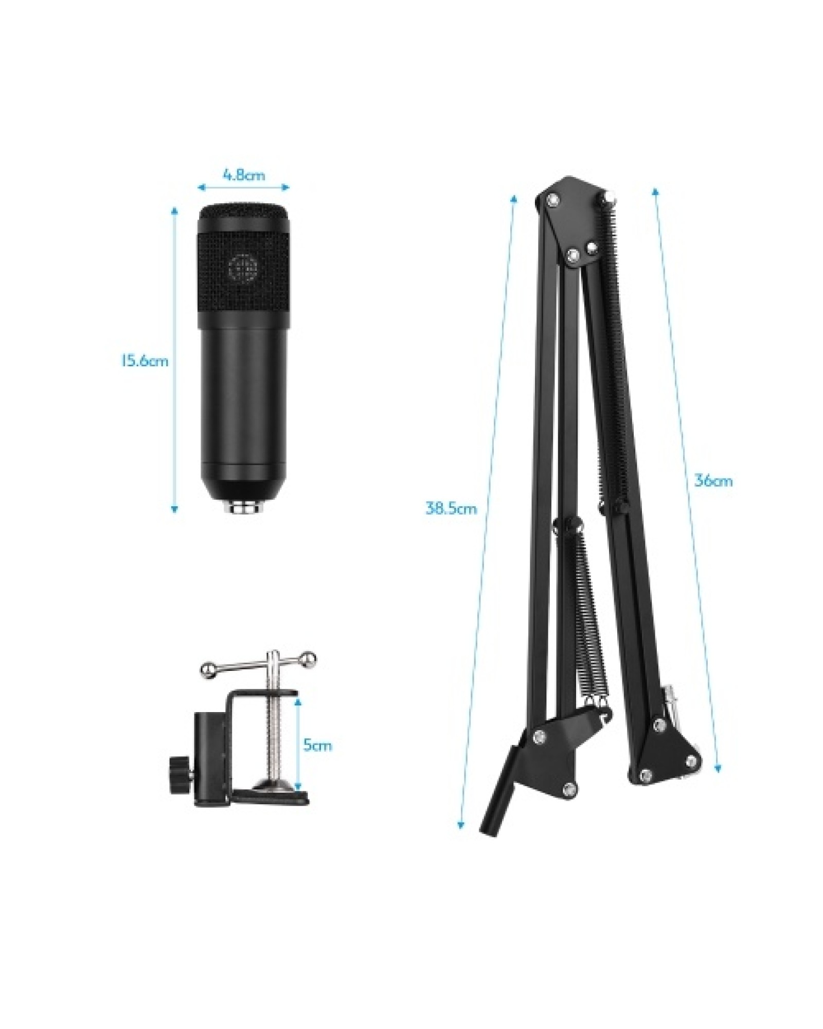 USB Condenser Microphone Set with Desk Mounting Clamp Scissor Arm Stand Pop Filter Muff Shock Mount USB Cable