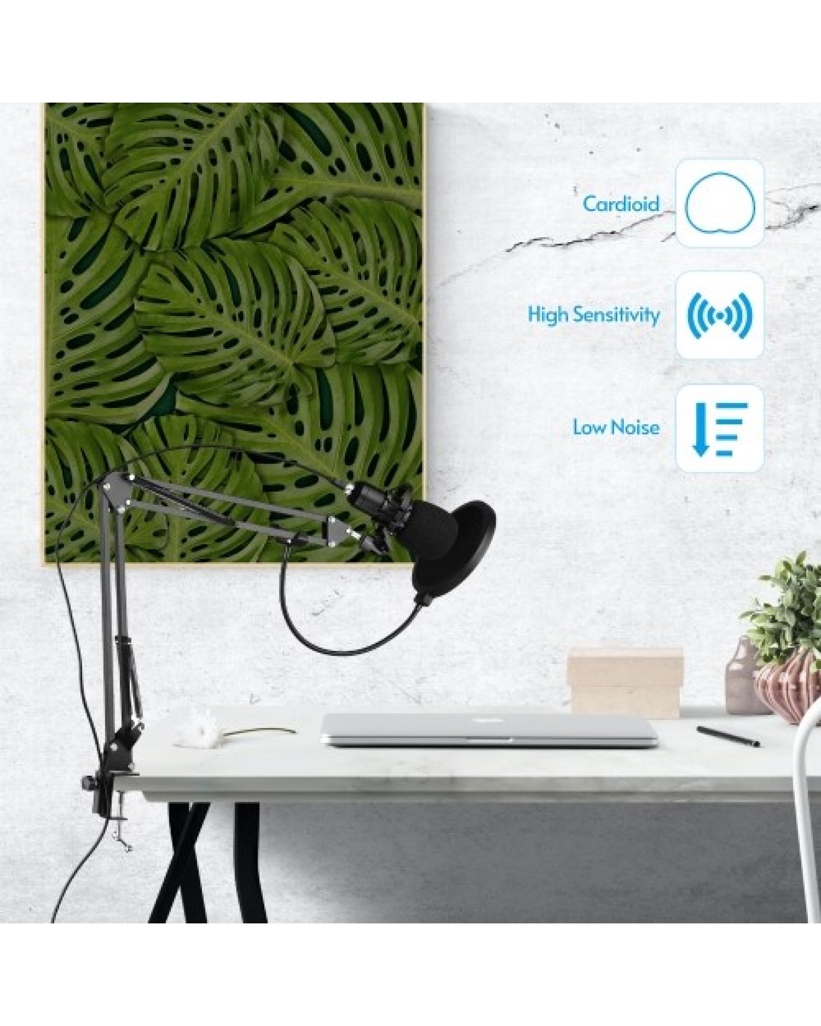 USB Condenser Microphone Set with Desk Mounting Clamp Scissor Arm Stand Pop Filter Muff Shock Mount USB Cable