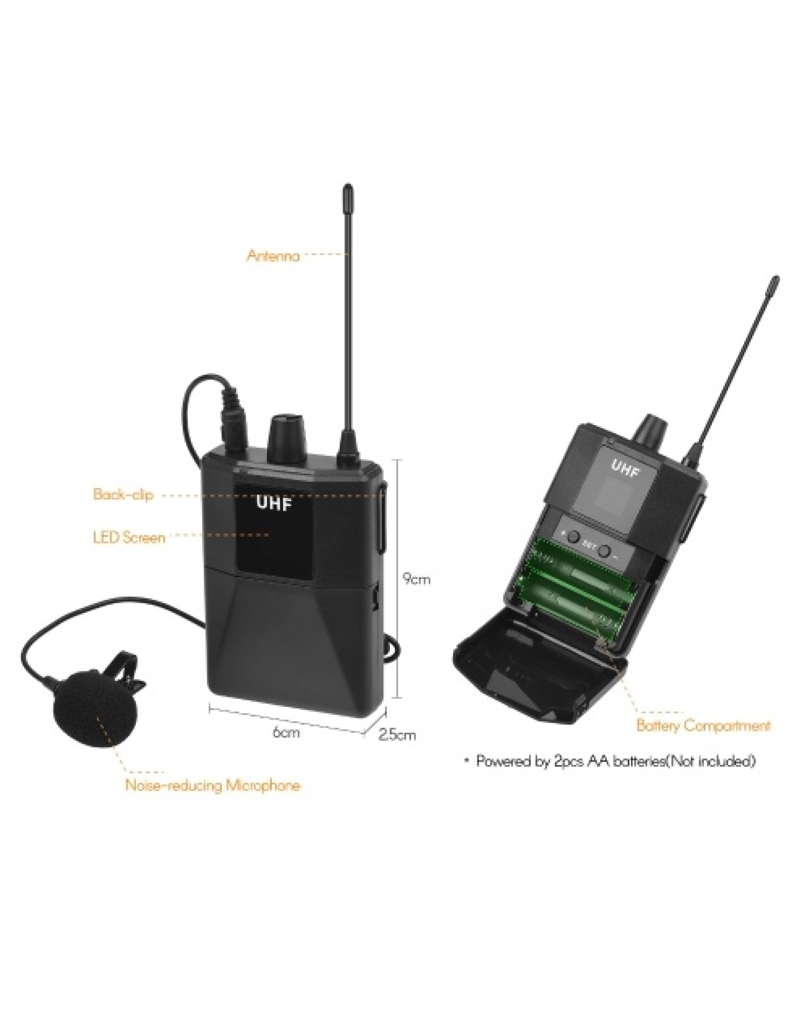UHF Wirless Microphone System with Body-pack Microphone Receiver